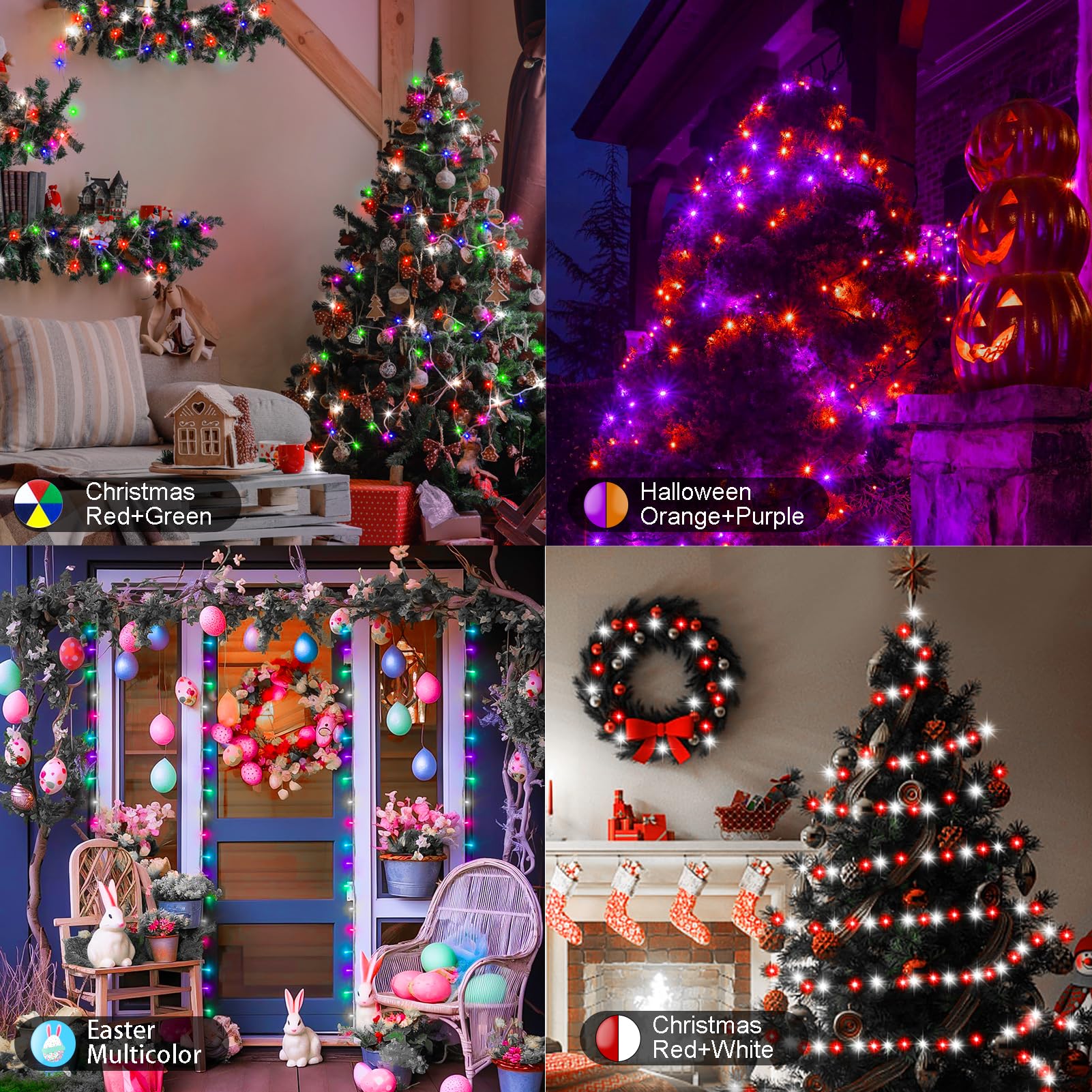 echosari Guirlande lumineuse de Noël à piles, 100 LED avec 150 couleurs changeantes et modes pour décoration de fête de Noël (changement de couleur RVB et blanc chaud) (fil transparent)