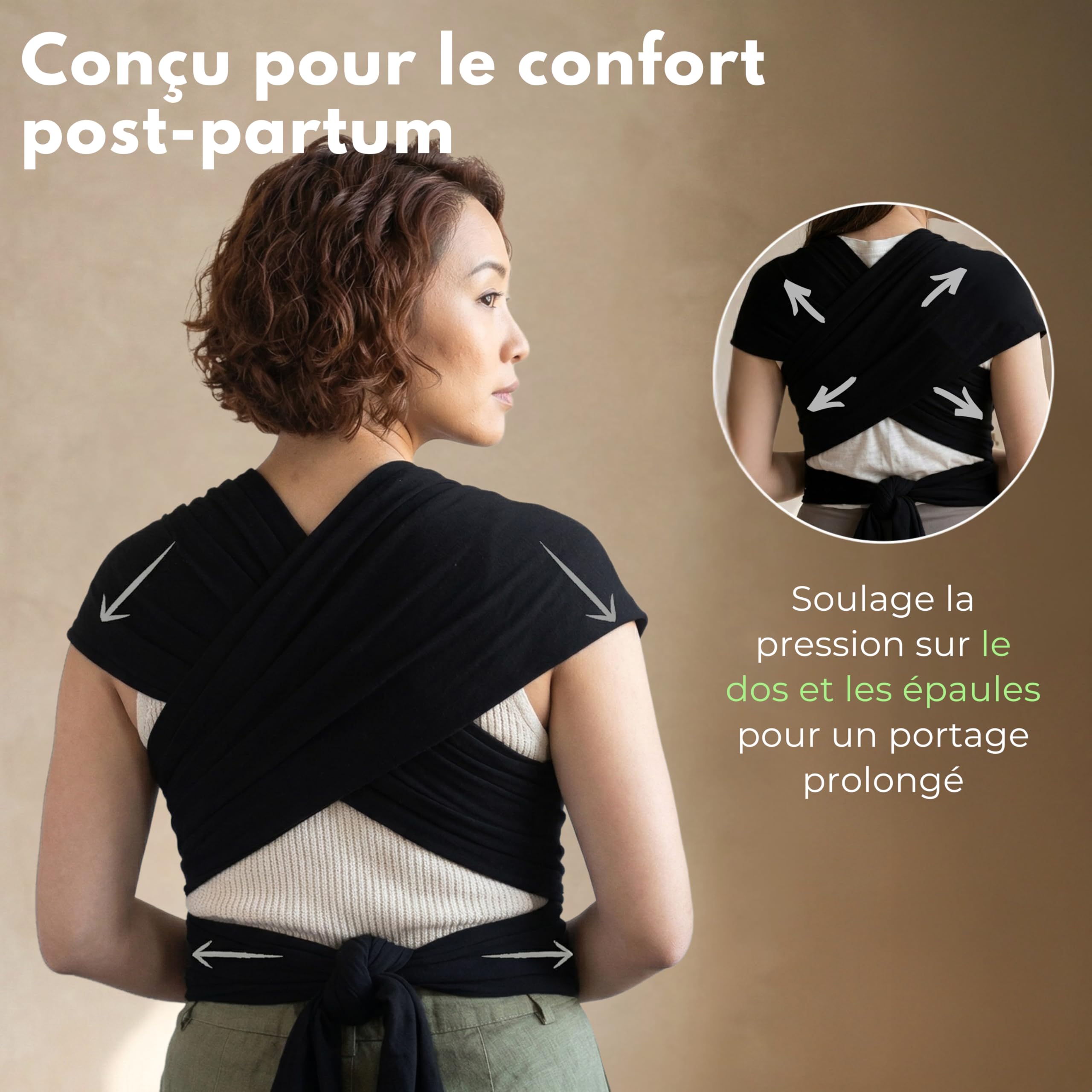 ELDOMA Porte-bébé Noir en Écharpe - Porte-bébé Léger et Respirant, Porte-bébé en Écharpe Mains Libres, Porte-bébés du Nouveau-né au Tout-Petit, (3-15kg / 7-35lbs)