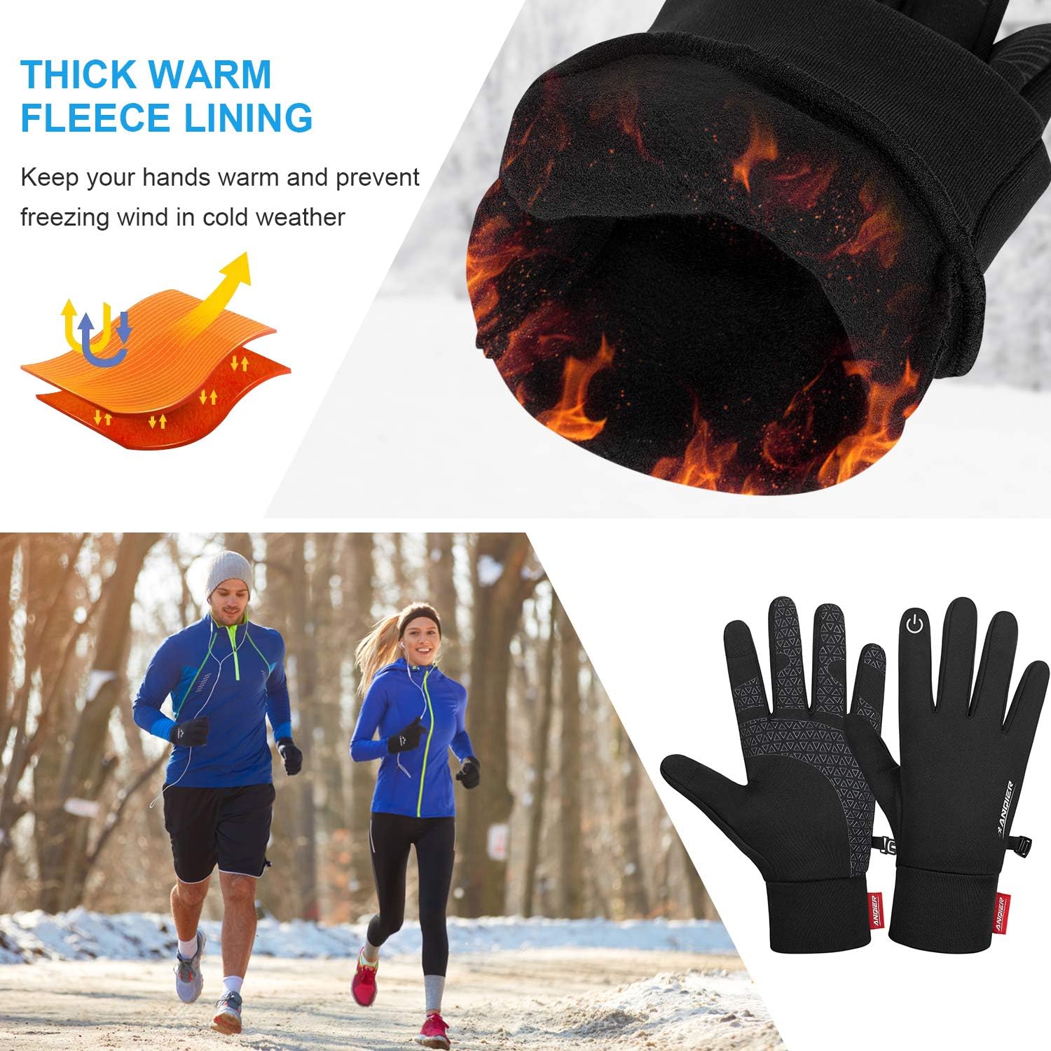 Anqier Winter Gloves Warm Touchscreen Gloves Running Driving Cycling Gloves Men Women : Sports & Outdoors