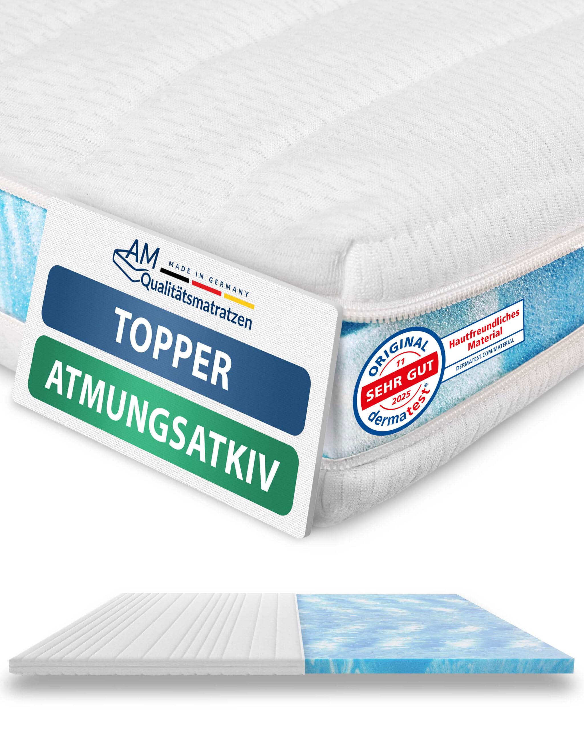 AM Qualitätsmatratzen Sobrecolchon Premium 110x200 cm Suave - Cubre colchon Made in Germany - Topper H1 Certificado Oeko Tex - Topper 110x200 Adaptable y Suave con Funda con Cremallera Lavable