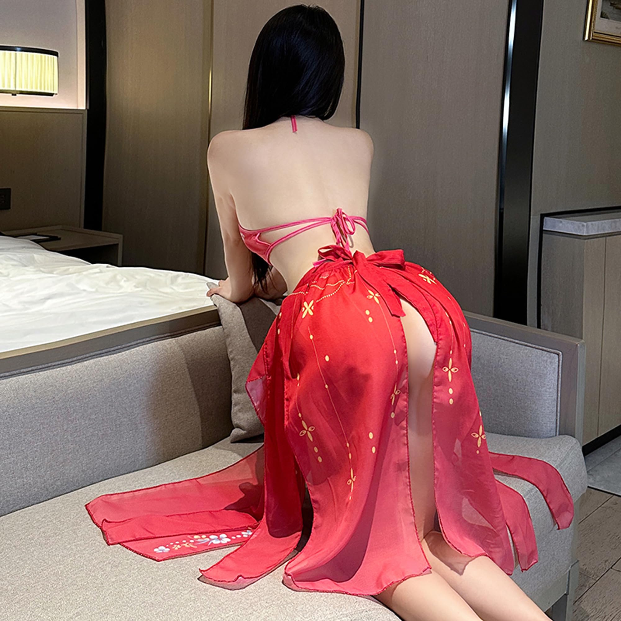 SINMIUANIME Women's Anime Cosplay Lingerie Classical Embroidered Hanfu Asian RolePlay Suit Cheongsam Dress Costumes (2414Red) - Image 3
