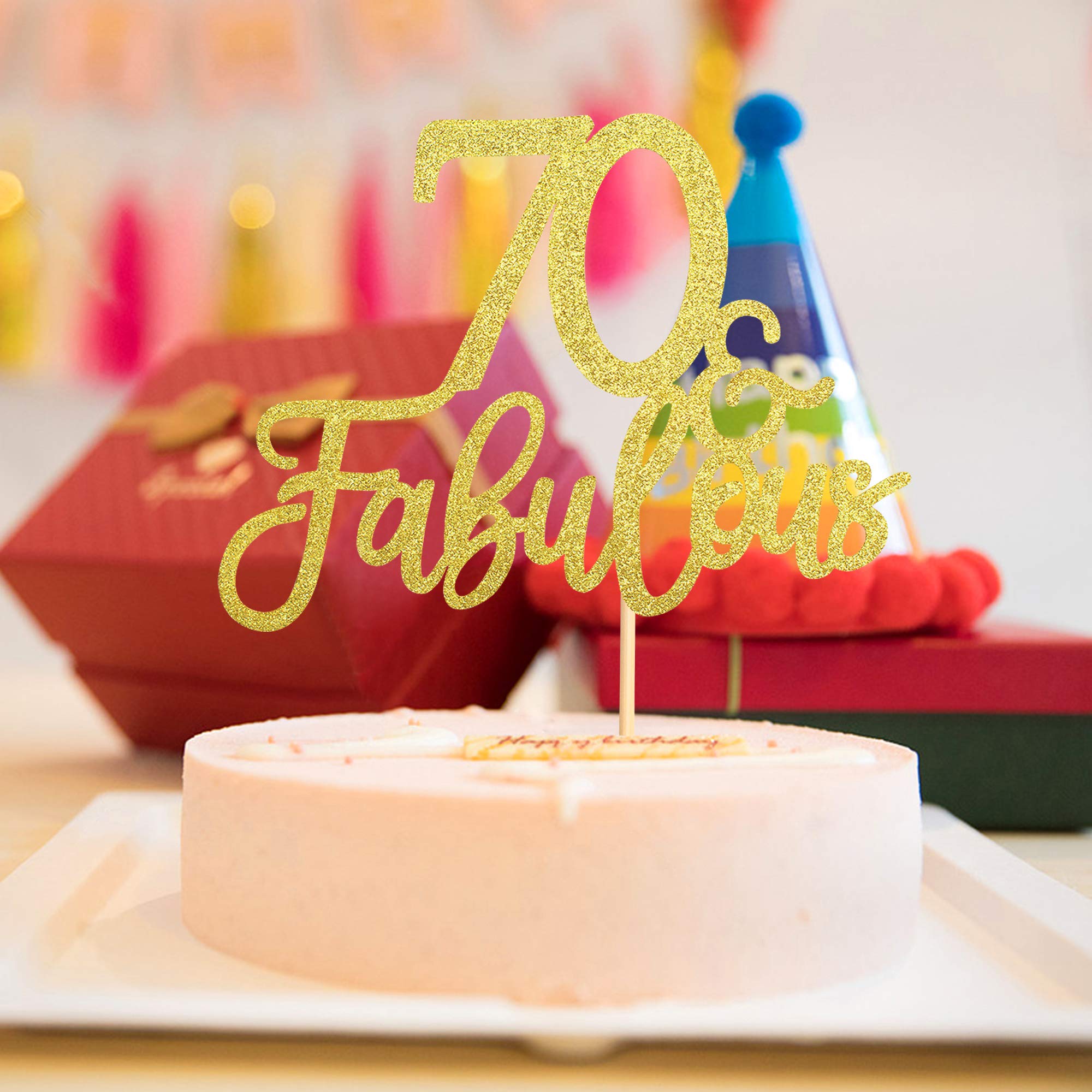 Tortenaufsatz 70 & Fabulous – Doppelseitig Gold-glitzernd, 11,2x16,5 Cm, Für 70. Geburtstag & Jubiläum