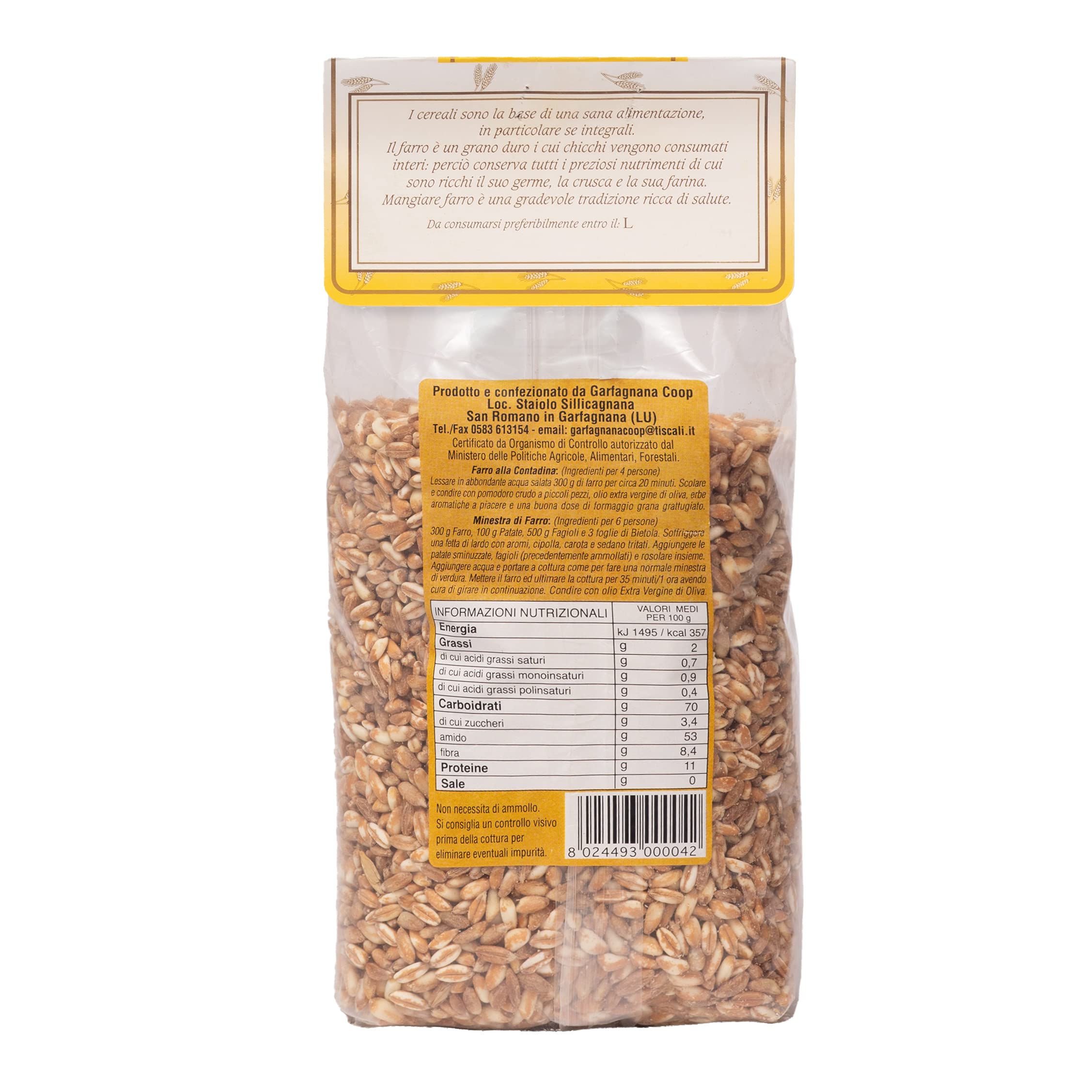 Garfagnana Coop - Farro Integrale (3 confezioni) | Varietà tipica della Garfagnana | Nutriente, ricco di fibre, digeribile | Certificato IGP | Confezione da 3x500gr.