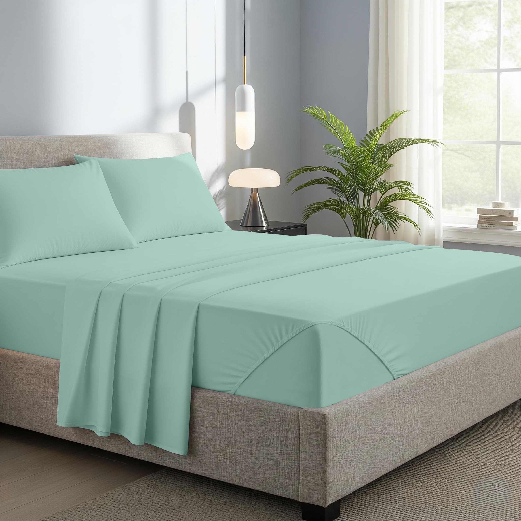 Novexa 100% Egyptian Cotton Single Fitted Sheets 400 Thread Count 40cm Deep Bed Sheet Luxury Ultra Soft Bottom Grey Fitted Bedsheets (DuckEgg, Small Double) โ image 1