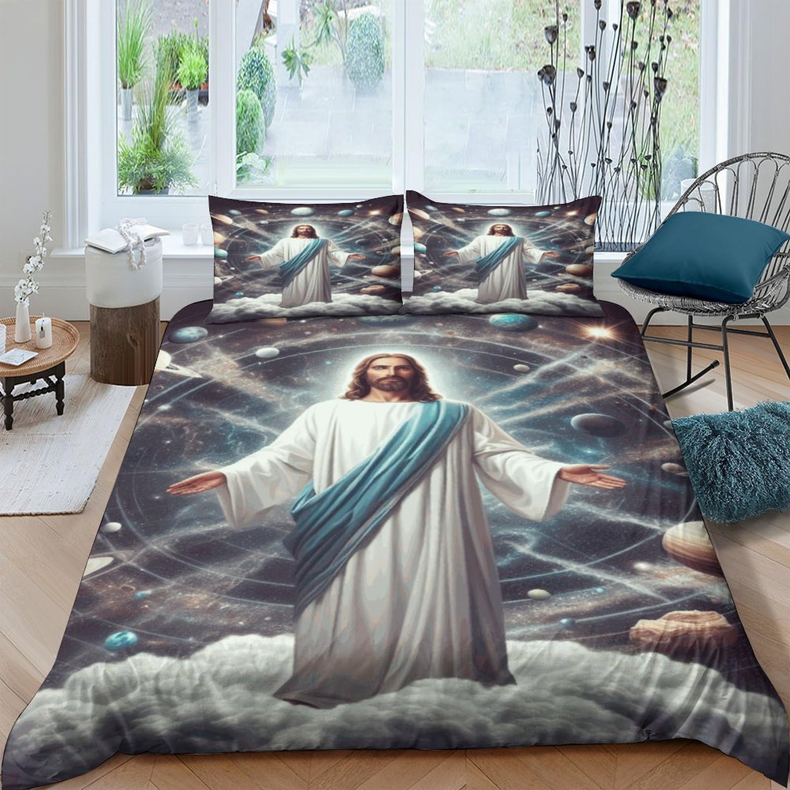 QPIRINMEX Jesus Duvet Cover Sets for Kids Teens Quilt Cover Lightweight Soft Microfiber Comforter Cover with Zipper Closure Beding Linen And Pillow Cases Double（200x200cm）