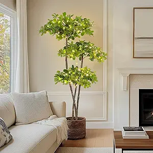 GarveeHome Artificial Plants Indoor, 6FT Fake Black Olive Tree with 100 LED Lights Tall Fake Plants in Plastic Nursery Pot Fake Tree Artificial Trees for Home Decor Office Living Room
