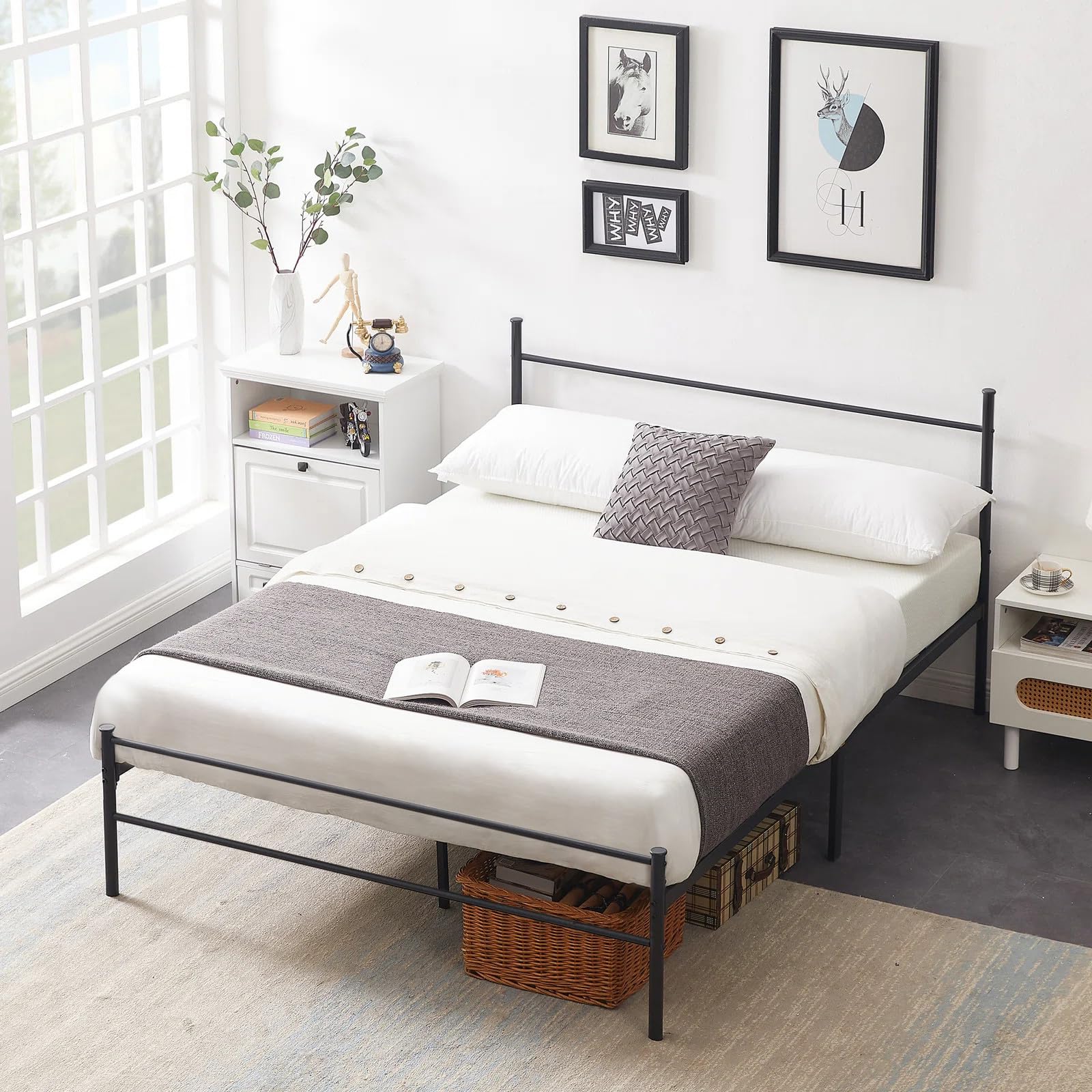 Cadre de Lit 160 x 200 avec Sommier, Lit 2 Personnes, Support de Lattes, Montage Facile (160x200cm)