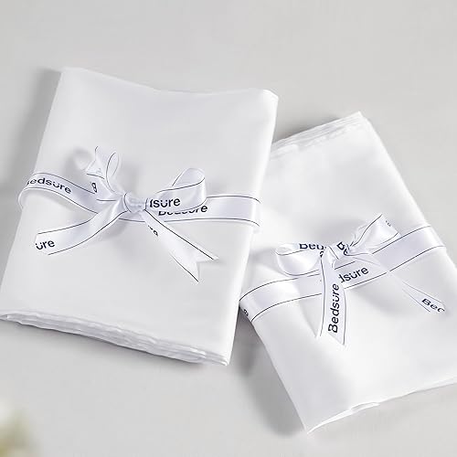 Miniatura 5 de Bedsure Funda de almohada de satén sedoso para el cabello, fundas de almohada de satén blanco tamaño estándar con cremallera, paquete de 2 unidades,