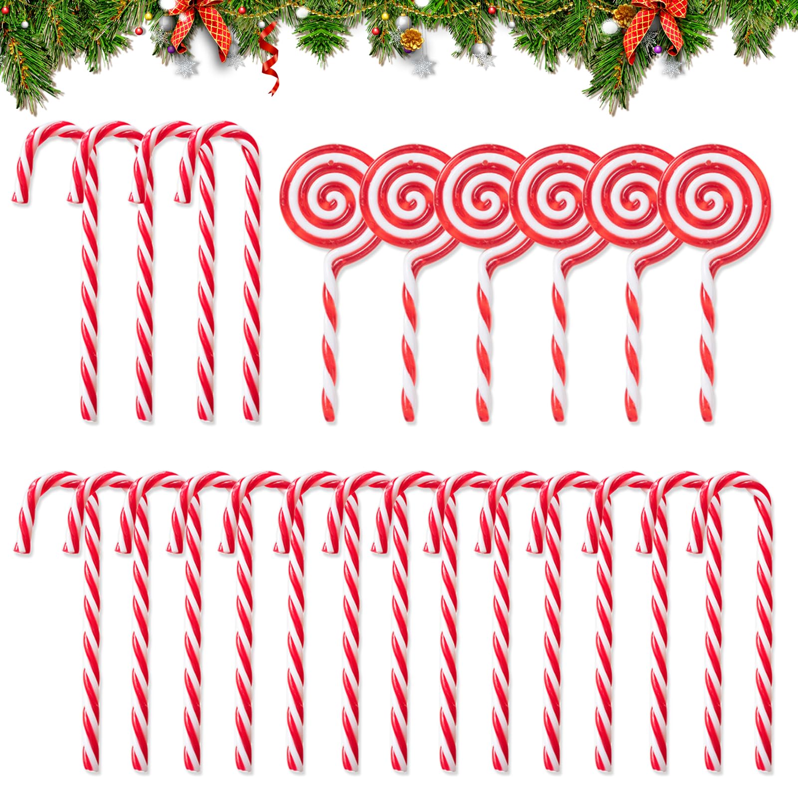 25 pcs Christmas Candy Decorations, Candy Cane Christmas Decorations, Christmas Lollipops Candy Cane Ornaments, for Home Chriatmas Tree Decor, Red and White Christmas Decorations for Tree