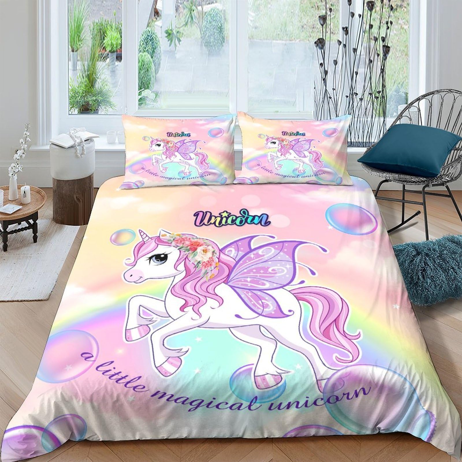 Ctjqhvkz Style-8 3D Printed Unicorn Rainbow Fitted Sheet Microfiber Soft Pastel Cartoon Pegasus Mattress Cover For Bedroom Dorm Easy Care Single（135X200cm）
