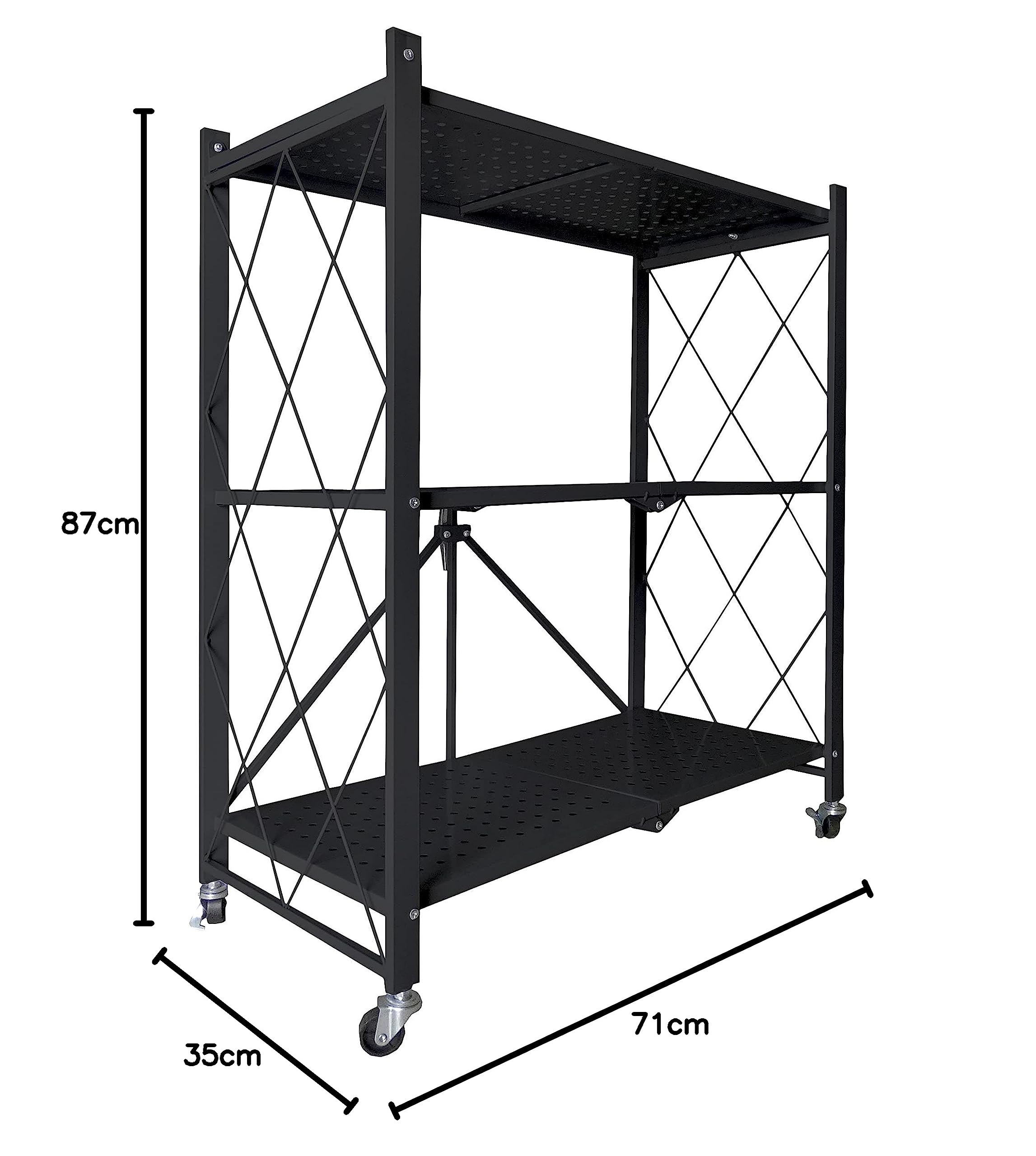 Nyana Home | Estantería Plegable con Ruedas | Gran Capacidad de Almacenamiento | 3 baldas, hasta 240 Kg. | Ideal hogar, Cocina, baño habitación, Garaje (Black)