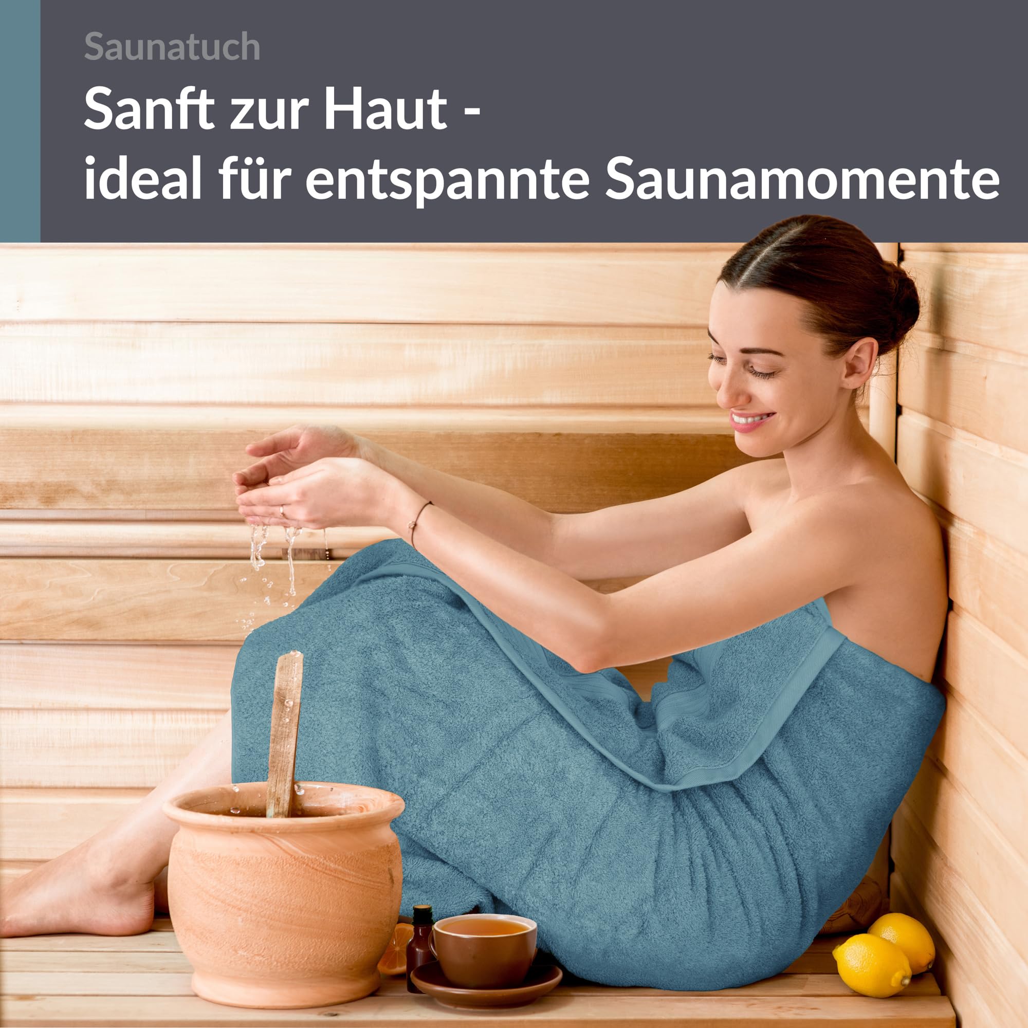 Lashuma Badetuch groß 100x200 cm Baumwolle, Linz Saunahandtuch XXL, Frottee Handtuch in Tauben Blau für Spa und Sauna