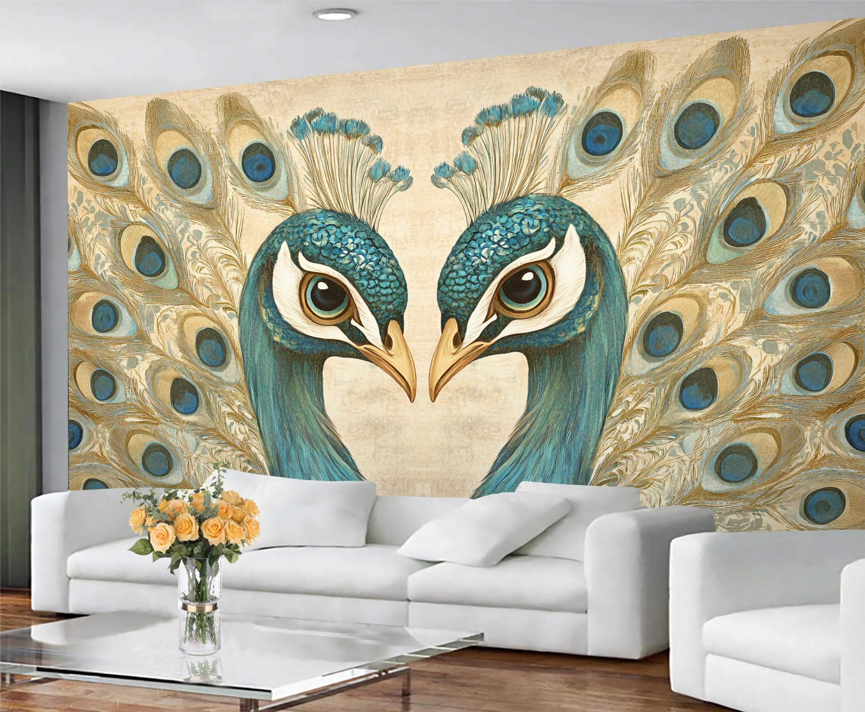 GIVLWF Peacock Wallpaper, Vintage Animals Peel and Stick Wallpaper for Bedroom, Japanese Wall Paper for Living Room, Wild Birds Wall Mural, Animal Large Mural & Room Decor โ image 1