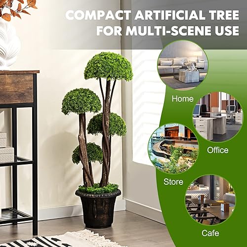 Miniatura 9 de BECOMFORT Árbol de bola de cedro artificial en maceta de 3 pies, árbol topiario de boj falso con maceta, decoración de arbustos redondos de