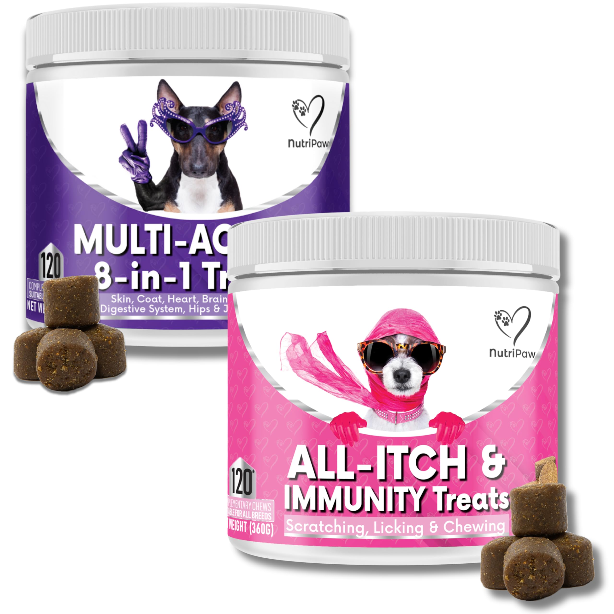 NutriPaw All-Itch, Multi-Vitamin Bundle - Soft Chews To Soothe Itchy, Sensitive Paws, Eyes, Ears, Skin - Support Brain, Heart, Skin, Coat, Immunity, Digestion, Joints & Energy- Great for all dogs