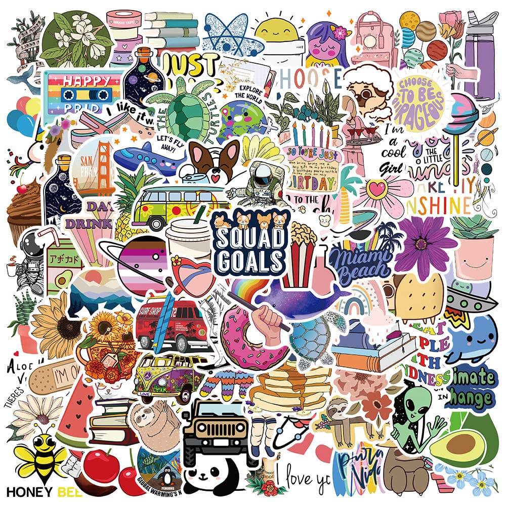 Focri Girls Qingxin-100 100Pcs Cute Stickers For Water Bottles, Laptop, Luggage, Bicycle, Vinyl Waterproof Aesthetic Kawaii Stickers Packs, Vsco Funny Decals For Kids, Teens,