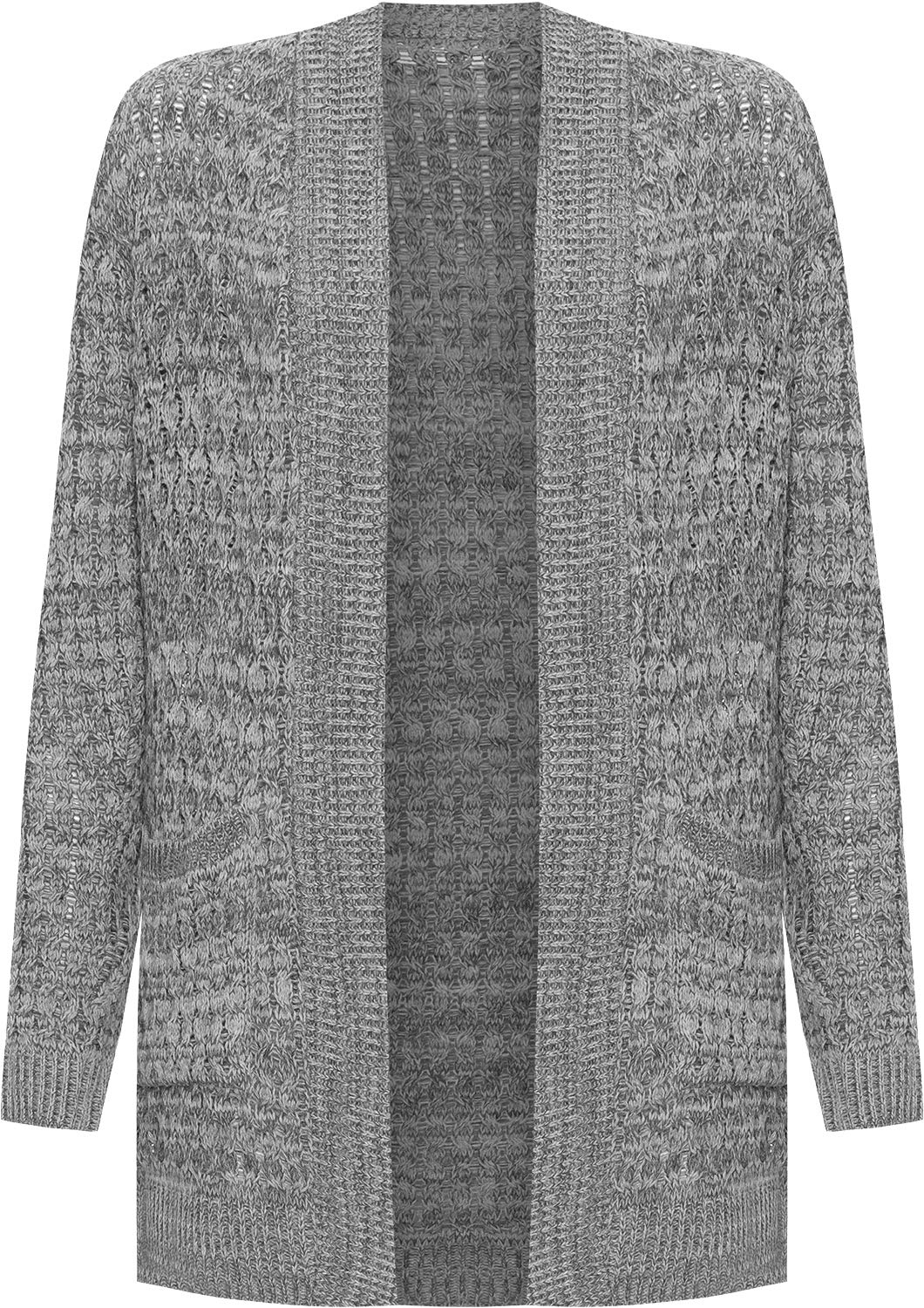 Wearall Women's Grey Plus Cable Knitted Open Pocket Cardigan Chunky Long Sleeve Grandad - 20-22