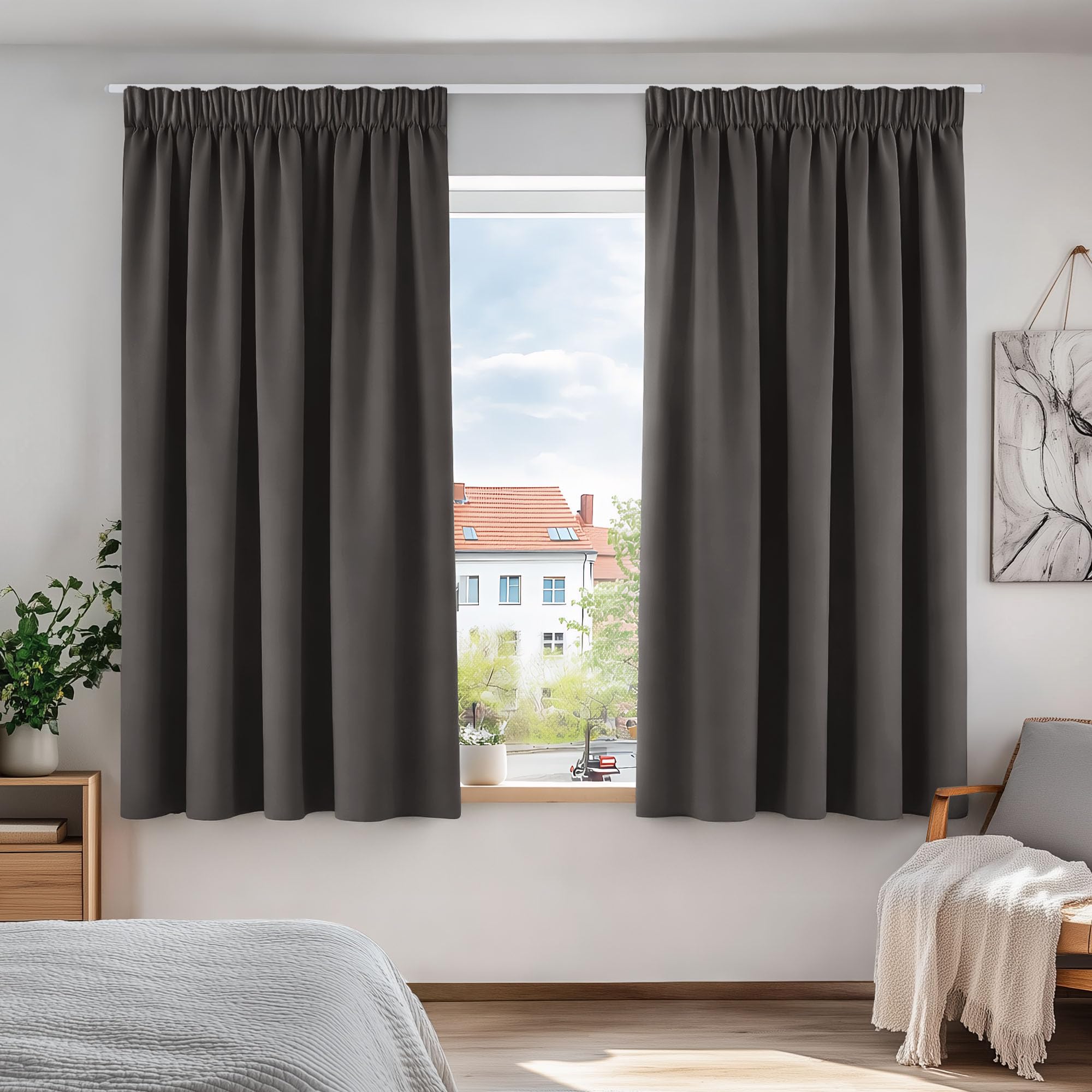 Deconovo Gardinen mit Kräuselband Blickdicht Vorhänge Kälteisolierend Thermovorhang für Balkontür Schlafzimmer 2 Stück