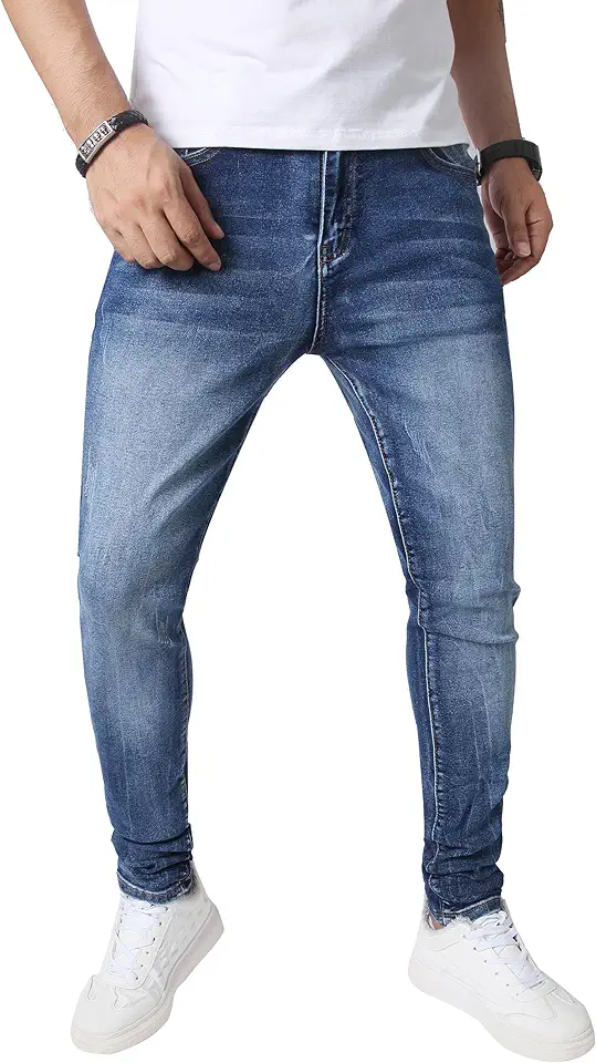 JUNBAOSS Men's Skinny Stretch Jeans Slim Ripped Jeans for Men, Distressed Tapered Leg Fashion Comfort Flex Waist Denim Pants