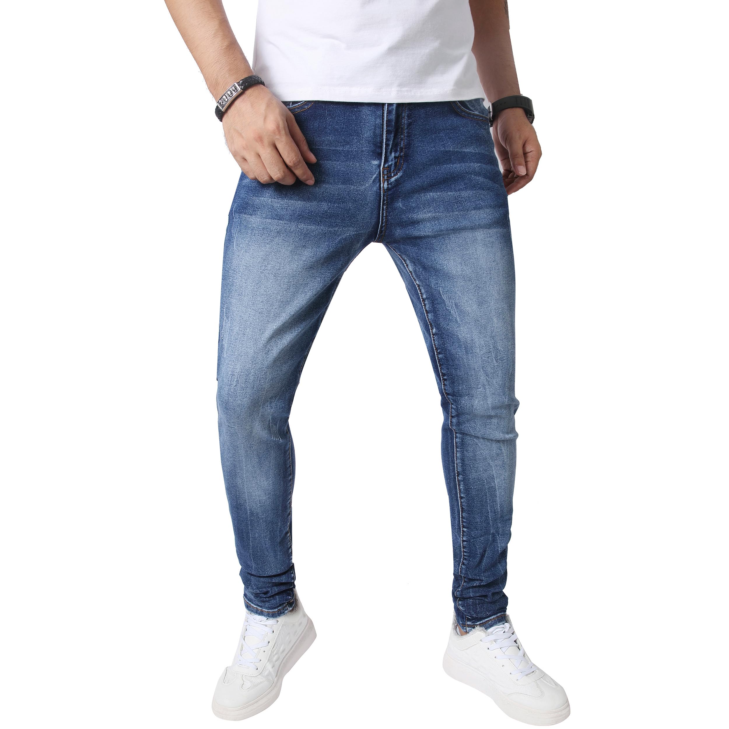 JUNBAOSS Mens Skinny Stretch Jeans Slim Ripped Jeans for Men Distressed Tapered Leg Fashion Comfort Flex Waist Denim