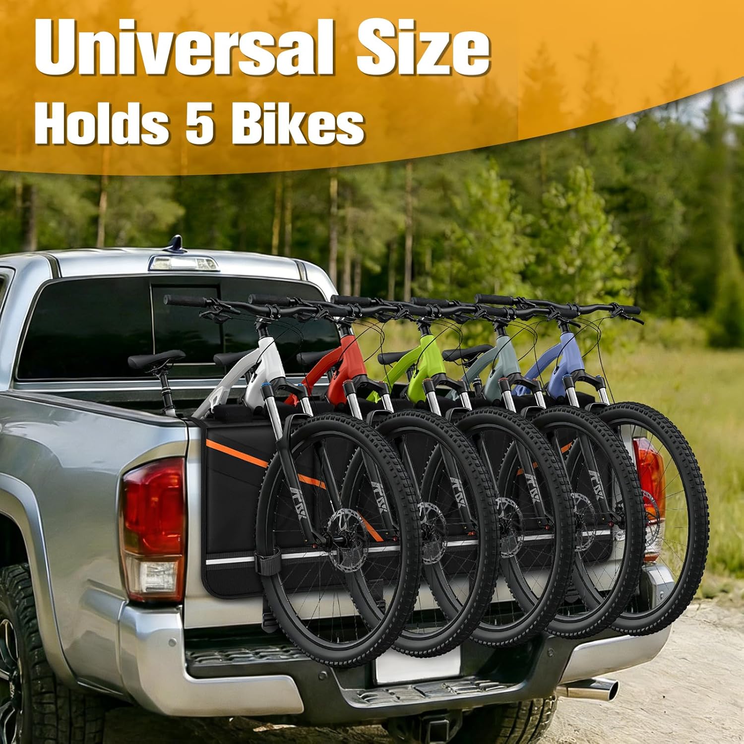 Ytonet Tailgate Bike Pad Holds 5 Bikes, Heavy Duty Tailgate Pad for Mountain Bikes with Tool Pockets & Reflective Strips, Scratch-Resistant Truck Bike Tailgate Pad Match Mid-Size & Compact Pickups