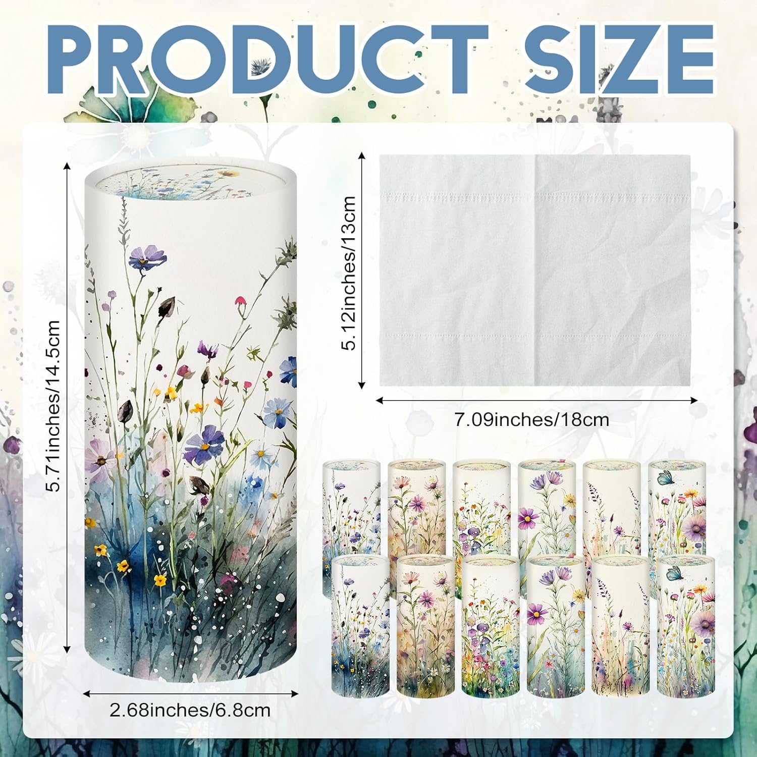 Layhit 12 Pcs Car Tissues Round Facial Tissues Boxes Vintage Floral Printed Travel Cylinder Cube Holder Bulk for Car Cup Holder(Flowers)