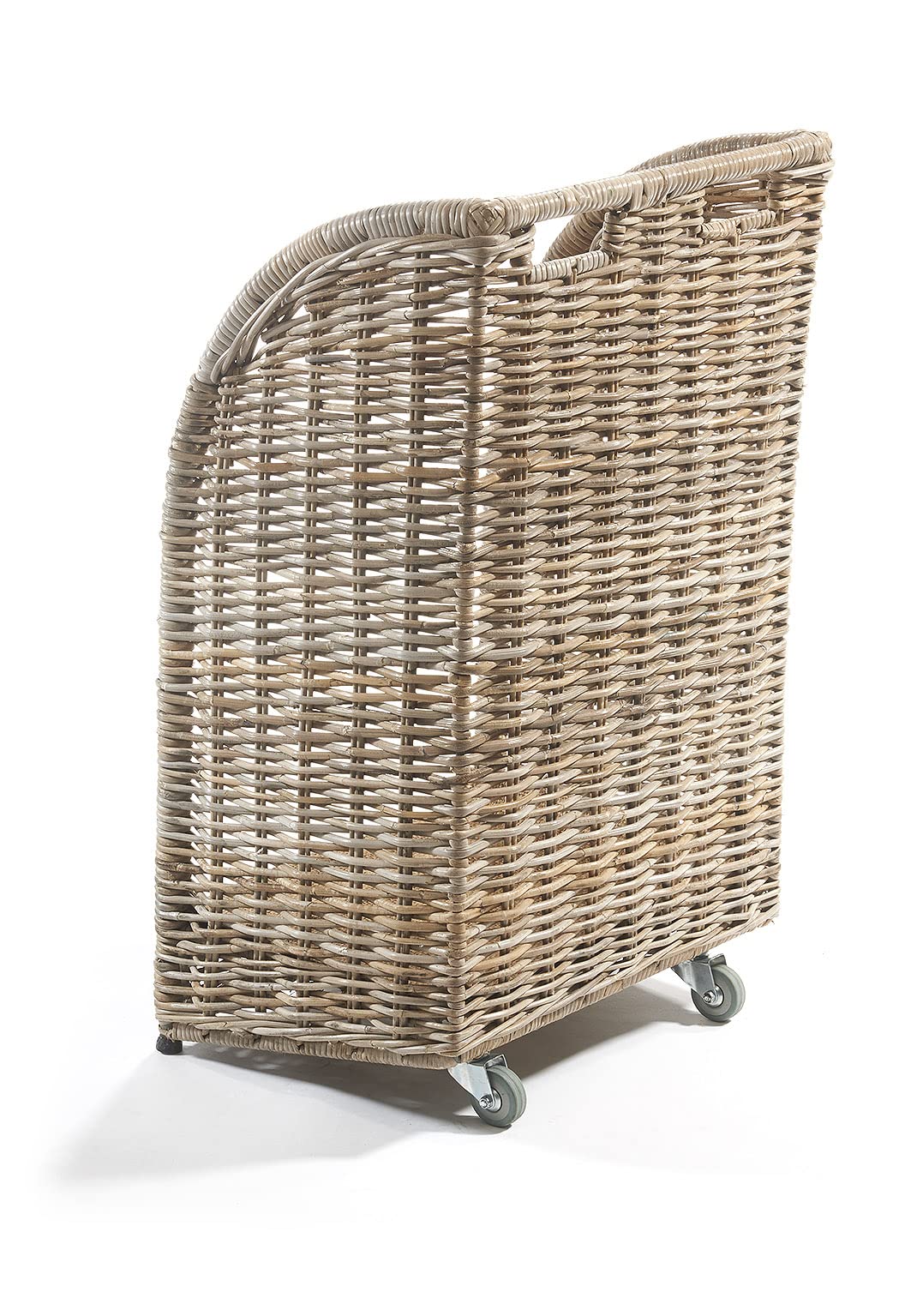 Kobolo Kaminholzwagen aus Rattan, Kubu Grey mit Leinenstoff, 44x34x 78 cm, robuste & stilvolle Holzaufbewahrung mit Rollen für Kaminholz, Brennholz im modernen Design