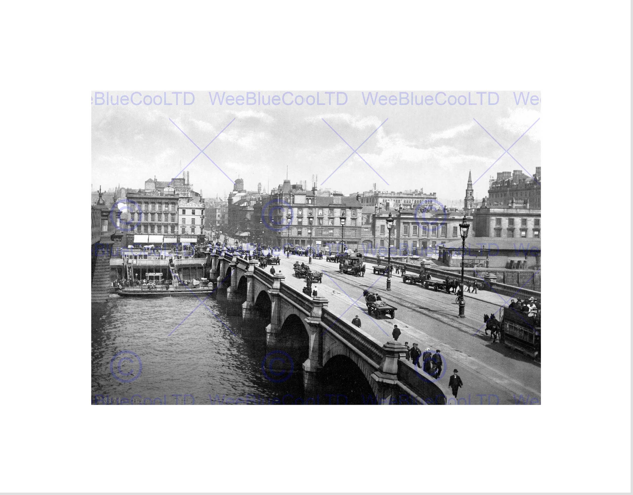 Wee Blue Coo Glasgow The Bridge Scotland Vintage History Old BW Wall Art Print