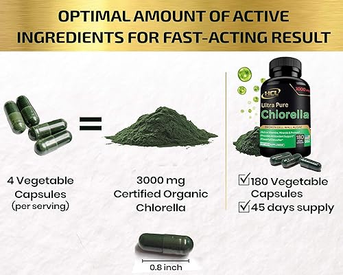 Miniatura 3 de Chlorella Cápsulas orgánicas de 3000 mg  Pared celular agrietada suplemento de algas verdes azules  La mejor limpieza natural de desintoxicación