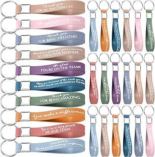 Nosiny 30 Pcs Thank You Keychain Bulk Employee Appreciation Gift Inspirational Silicone Key Ring for Coworker Team Volunteer
