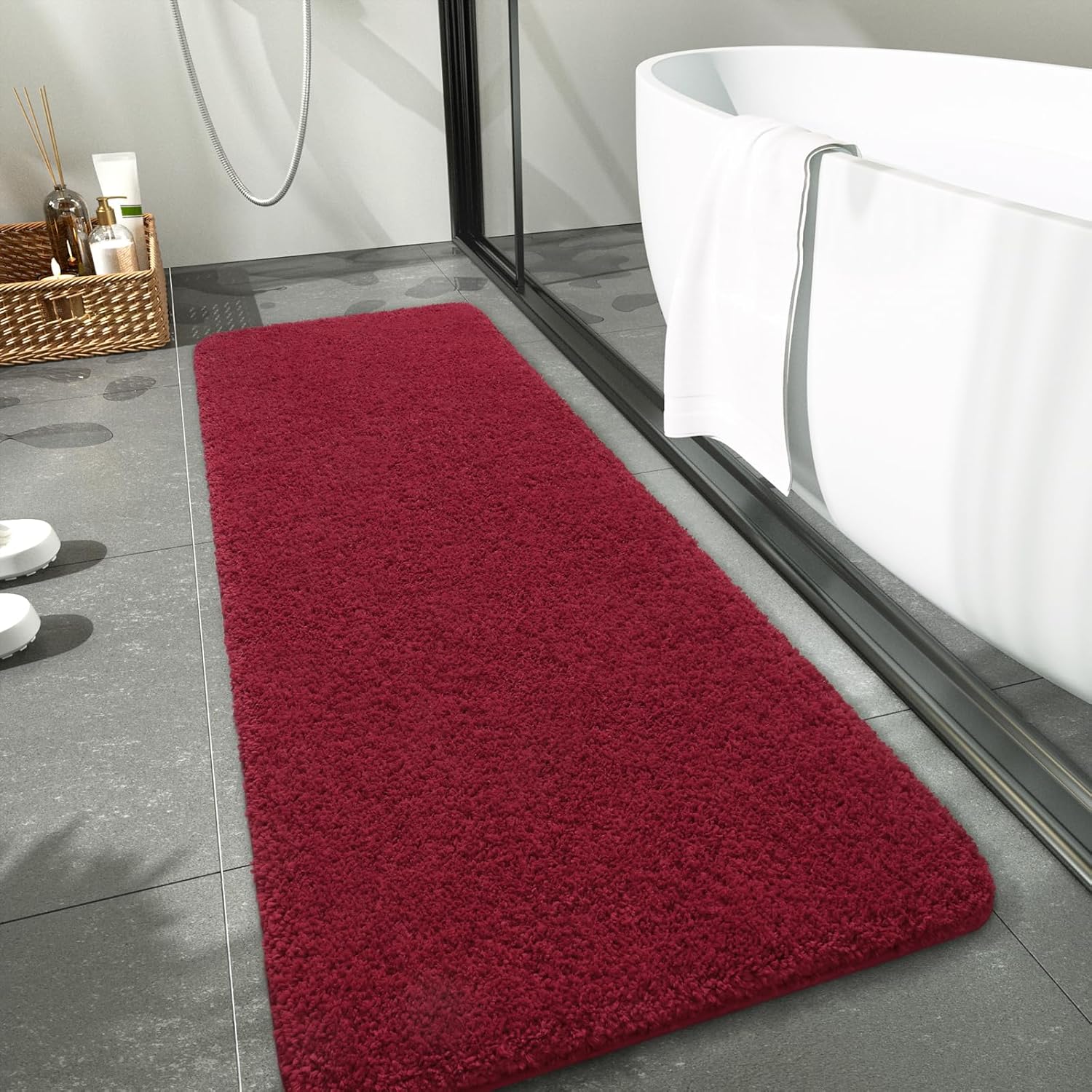 LOCHAS Bathroom Rug Runner 24x60 Inch, Soft Thick Absorbent Microfiber Bath Rugs for Bathroom, Machine Washable, Shaggy Plush Non Slip Bath Mat for Tub, Shower Floor, Quick Dry Mats, Red - Image 6