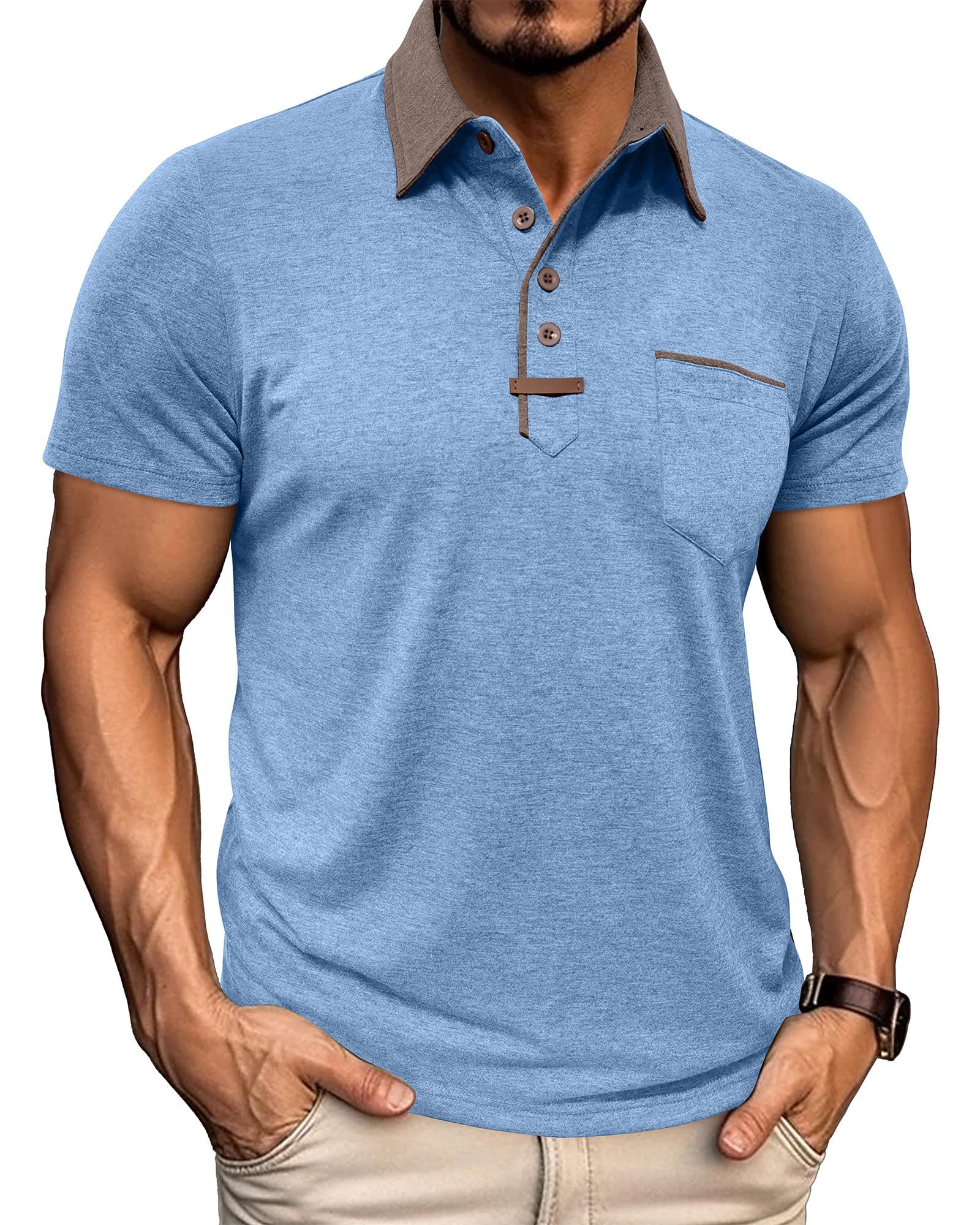 PRIVIMIX Poloshirt Herren Kurzarm Golf Tshirt Polohemd mit Knopfkragen und Brusttasche Arbeit/Sport M-3XL