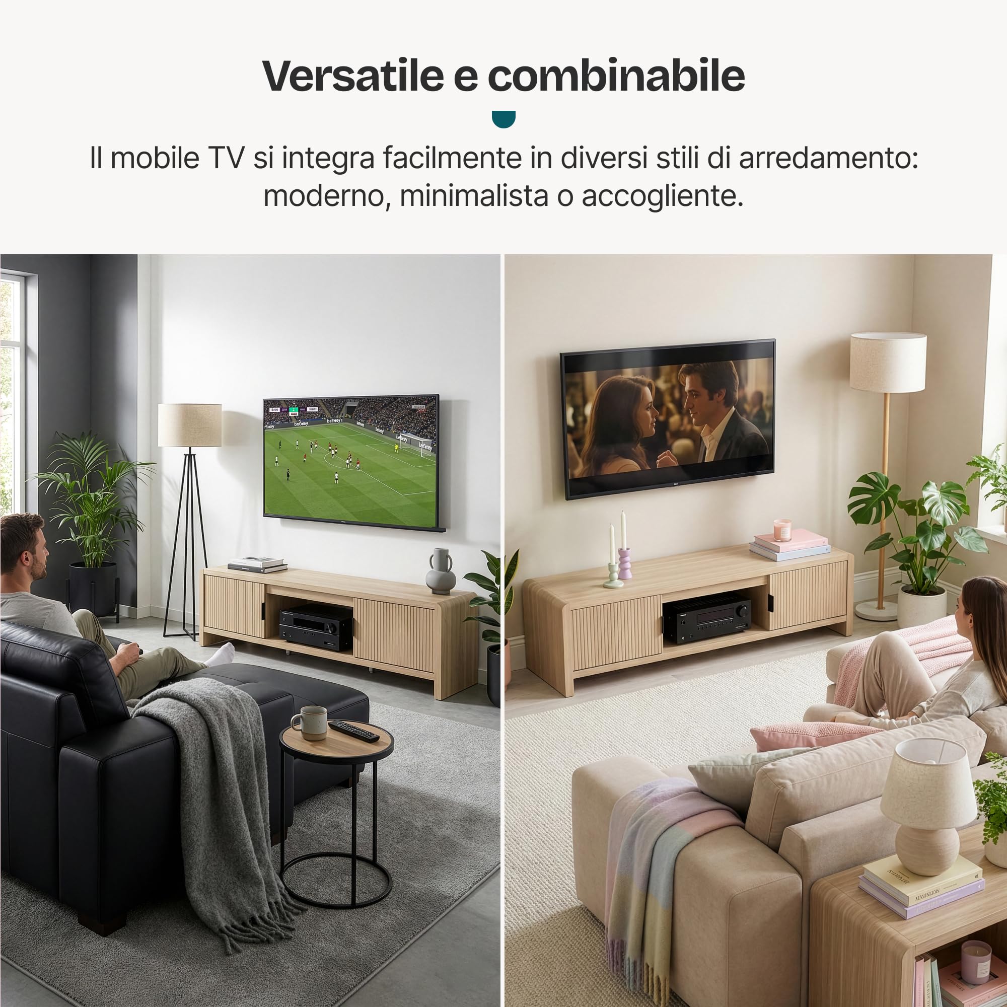 [en.casa] Mobile TV con 2 Ante e Vano Centrale Aperto Tavolino Porta TV con Foro Passacavi Stand Multimediale per Soggiorno Salotto 150x40x40 cm Effetto Rovere