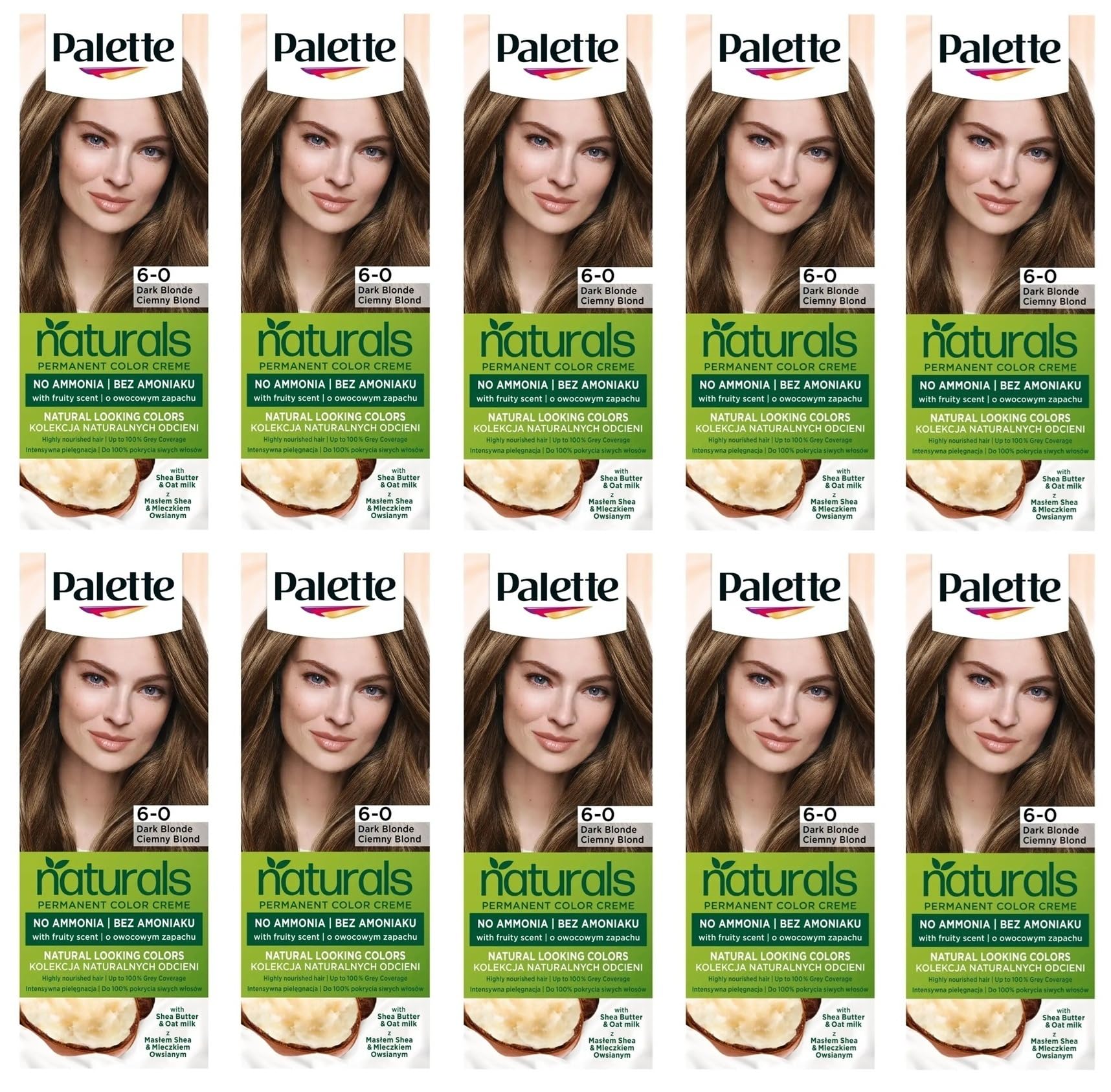 Confezione da 10 palette Permanent Naturals Color Cream 6 – 0 (500) Dark Blond Hair Color – Full Box – con istruzioni in inglese (lingua italiana non garantita)