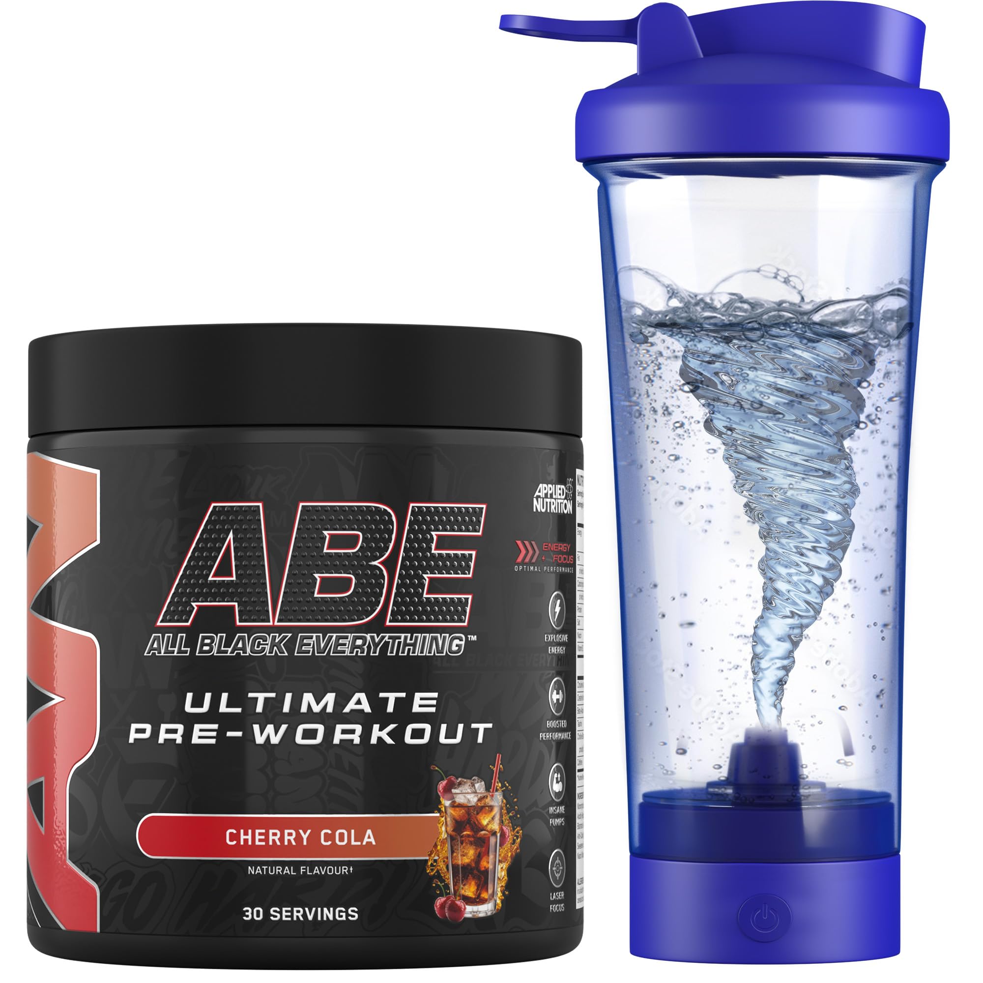 Applied Nutrition Bundle ABE Pre Workout 375g + Electric Shaker | All Black Everything Pre Workout Powder, Energy Drink, Physical Performance, Creatine, Beta Alanine, Caffeine (Cherry Cola)