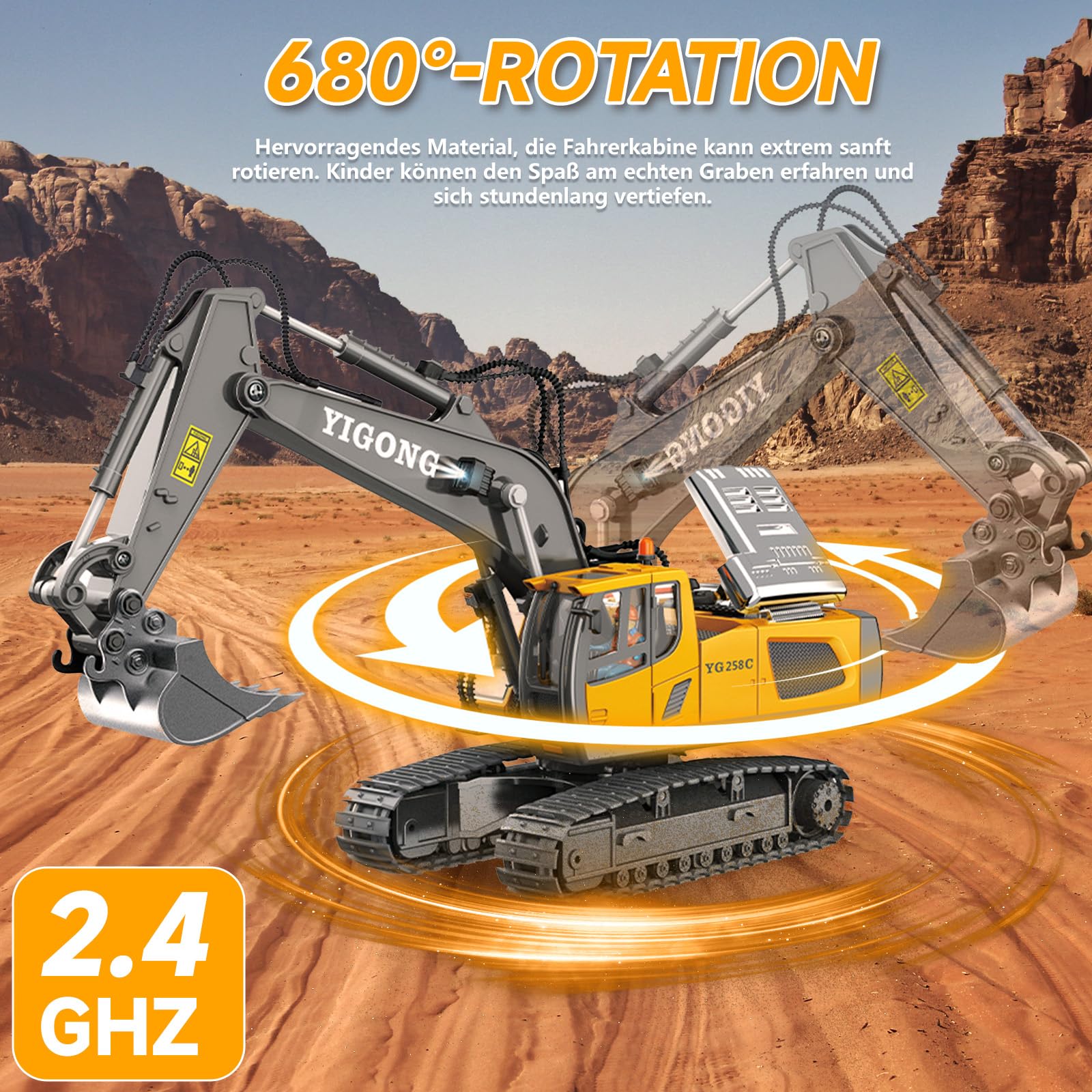 Snovire Remote Control Excavator Toy, RC Construction Digger toys with Light & Sound, 2.4 GHz, 1:24 Scale Miniature - Image 3