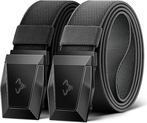 BULLIANT Cinturón para hombre, paquete de 2 unidades, correa elástica de nailon para regalo, para hombre, trabajo, deportes, caza, senderismo,