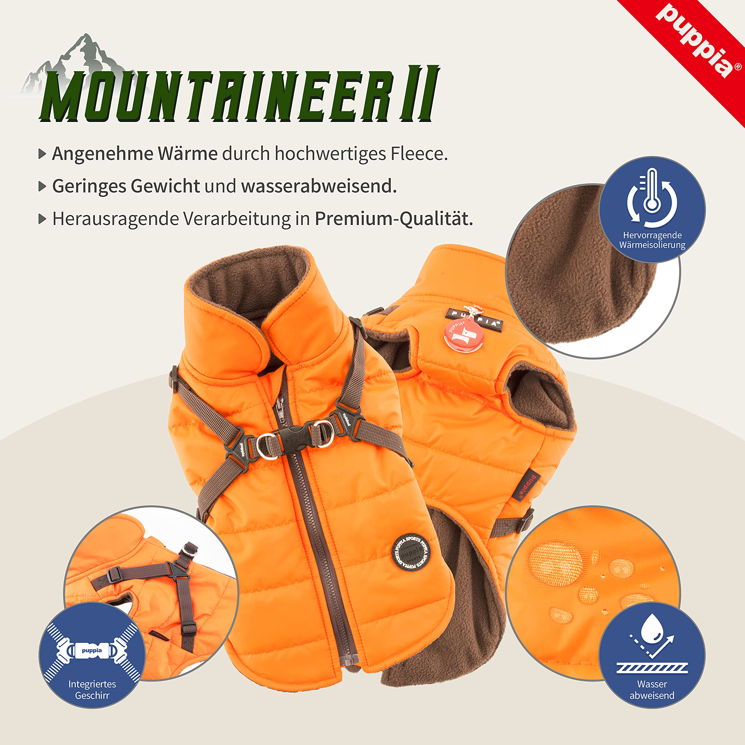 Puppia Hochwertiger Hundemantel fr kleine Hunde und mittelgroe Hunde -  wasserdicht und mit Fleece gefttert fr angenehme Wrme - Hundemantel mit  Geschirr, Rot, M : Amazon.de: Haustier