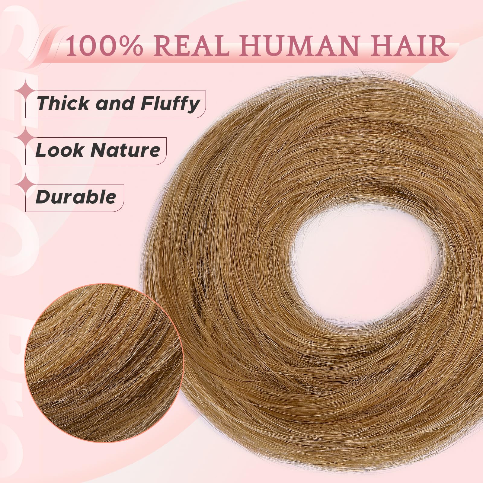 SEGO Pro Real Human Hair Messy Bun Scrunchie, Donut Bun Hair Piece for Women - Straight, 12# Golden Brown, Pack of 1 - Image 2