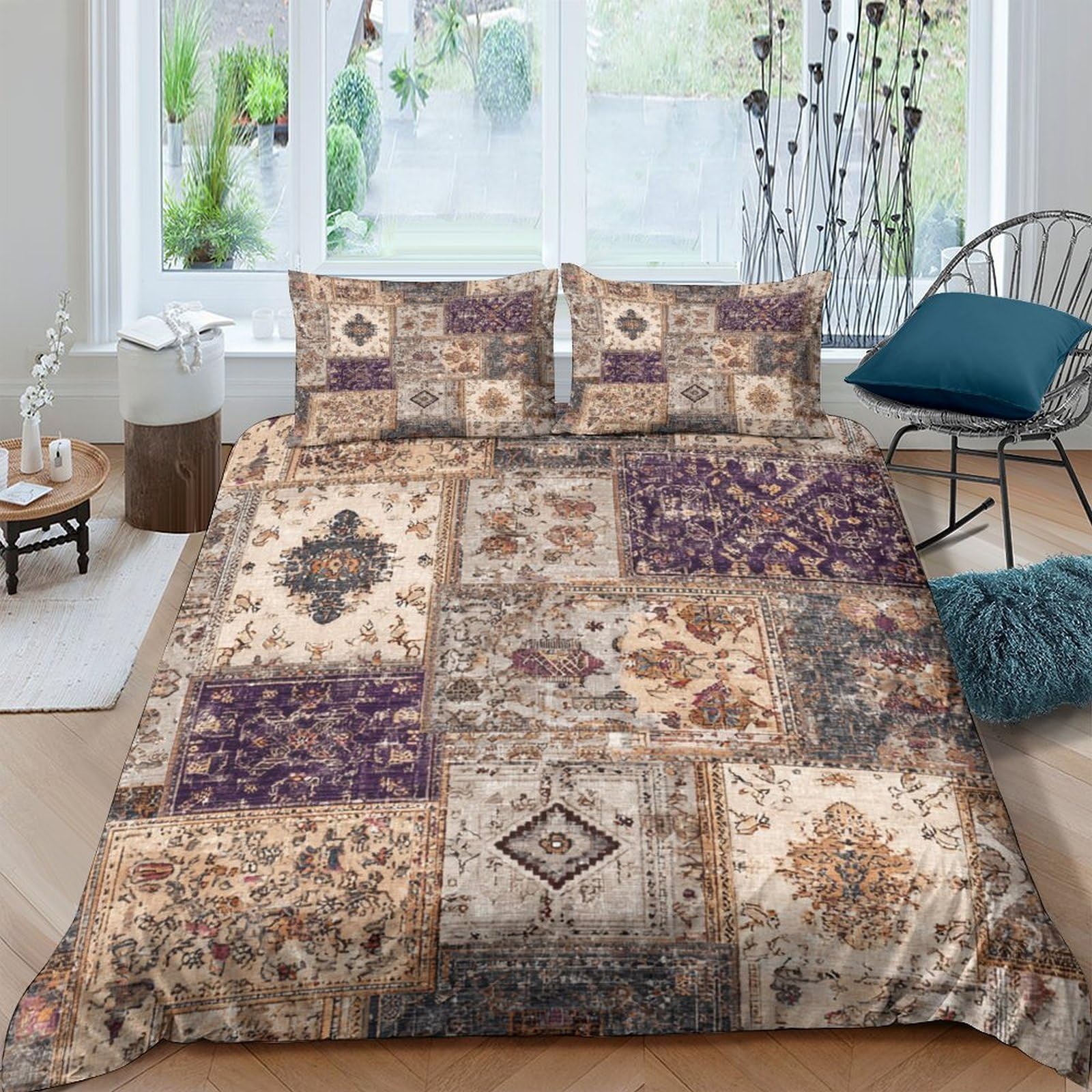 Ctjqhvkz Style-6 3D Printed Vintage Patchwork Fitted Sheet Microfiber Soft Breathable Boho Geometric Bed Cover For Bedroom Dorm Mattress Protection Decor Single（135X200cm）