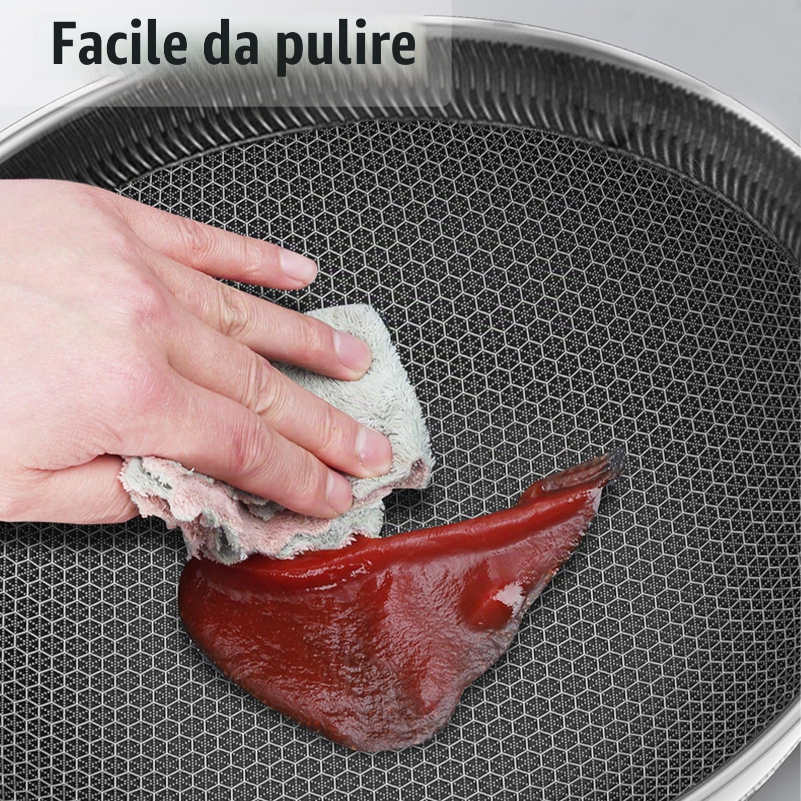 Wok - Padella antiaderente da 32 cm, in acciaio inox, con coperchio, spatola, manico per rimanere freddo, padelle per friggere a induzione, adatte per piani cottura a induzione, in ceramica, elettrici