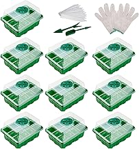 Fohil 10 Pièce Bac à Semis, Mini Serre pour Semis avec Couvercle Réglable et Ventilation, Plateau de Semis Idéal pour Germination Graines et Culture Plantes (12 Cellules par Plateau)