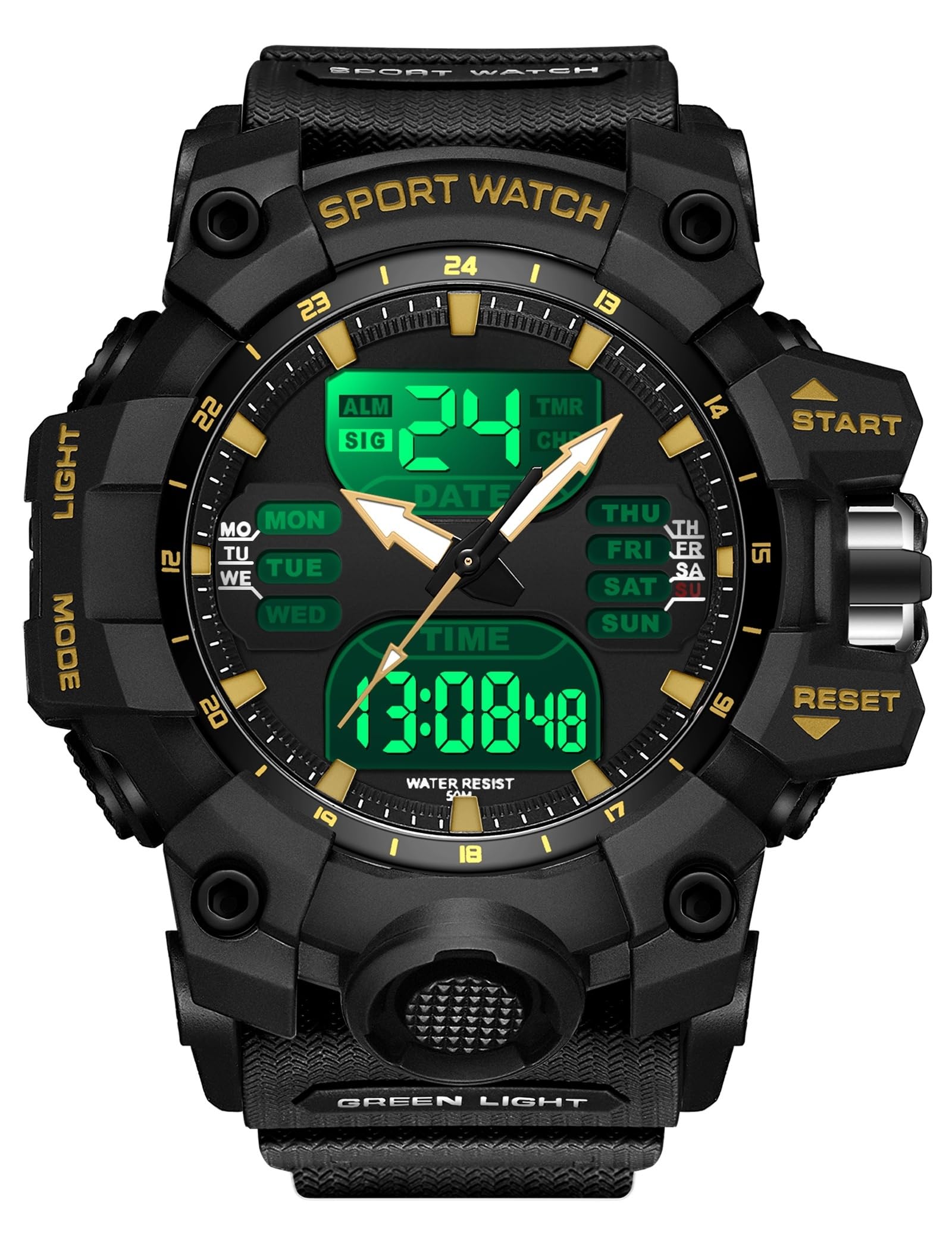 findtime Montre numérique pour Homme - Montre Tactique d'extérieur Militaire - Grand Cadran - Étanche jusqu'à 5 ATM - Chronomètre - Compte à rebours - Alarme - Rétroéclairage LED - Résistante aux