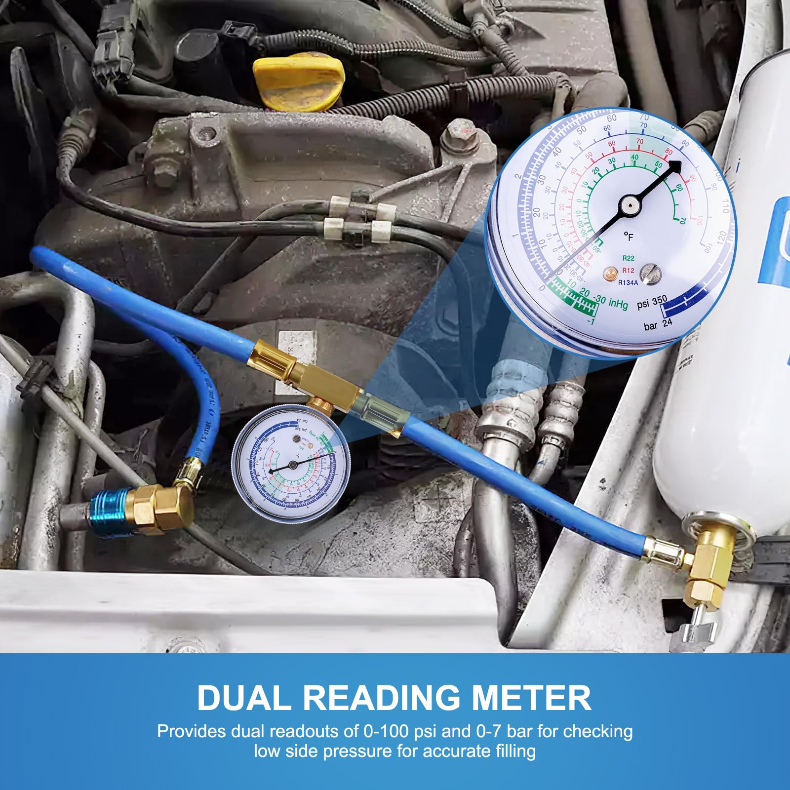R134A R22, tubo di ricarica per aria condizionata, refrigerante per auto, tubo di riempimento con misuratore, adattatore per tubo di raffreddamento, refrigerante, set di ricarica per aria condizionata