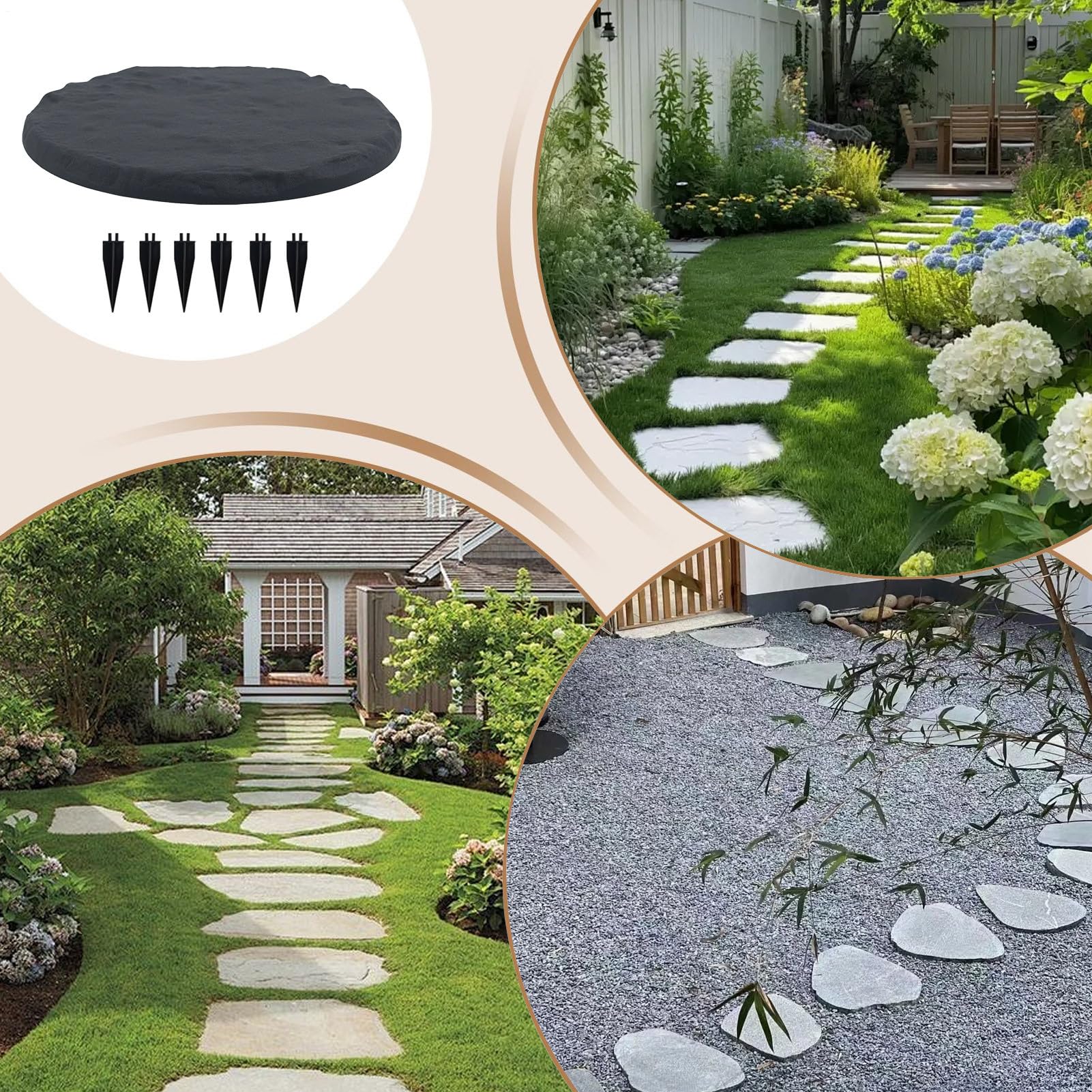 Piedras de jardín - adoquines decorativos para pasillos | Losas con estacas para callejón jardín patio trasero piscina parque espacios exteriores