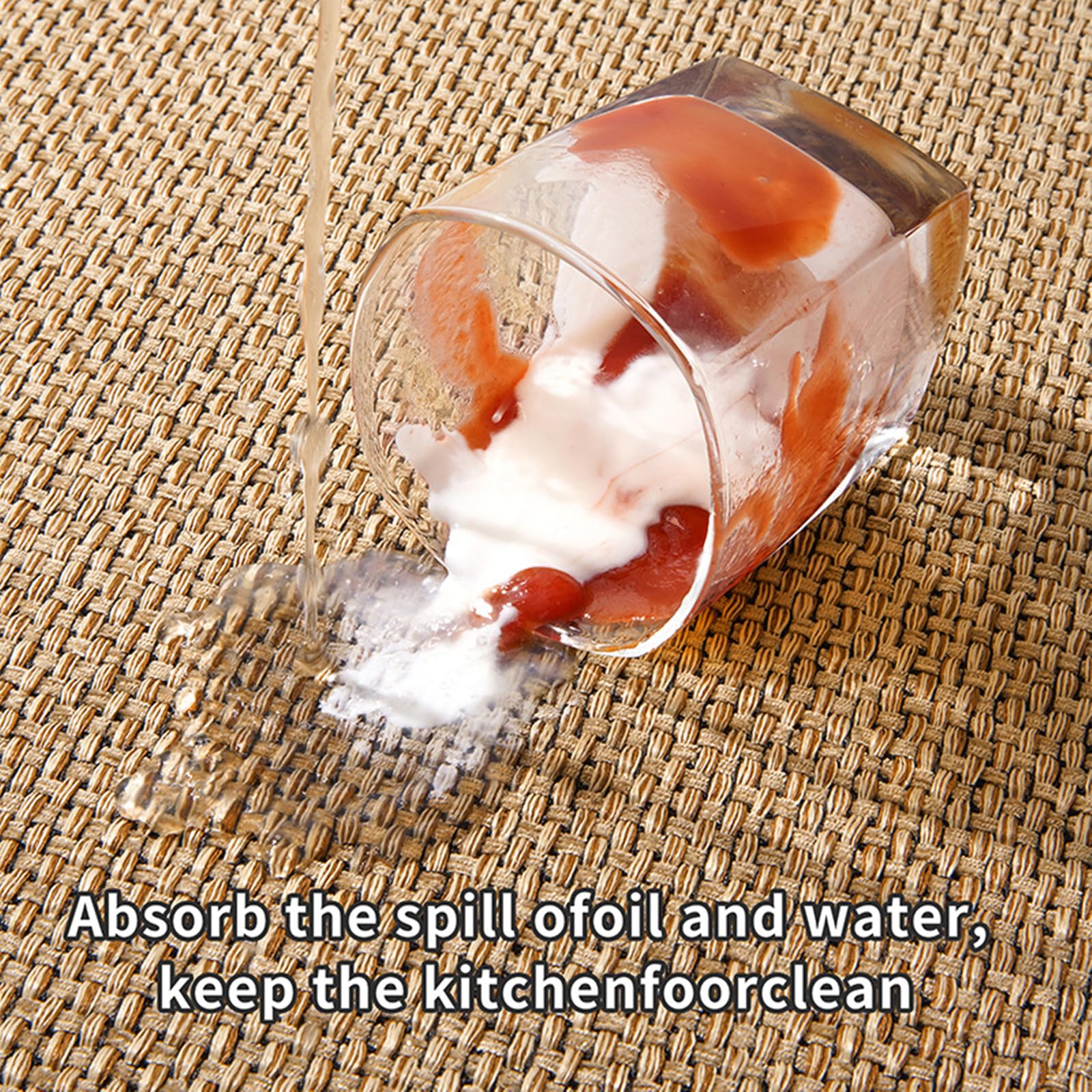 BANEBOR Non-Slip Corner Kitchen Rug - Super Absorbent Braided Floor Mat for Sink Areas, Washable Circular Sector Mat with Rubber Backing, Imitation Linen Kitchen Carpet (Grey, Radius 27.6'')