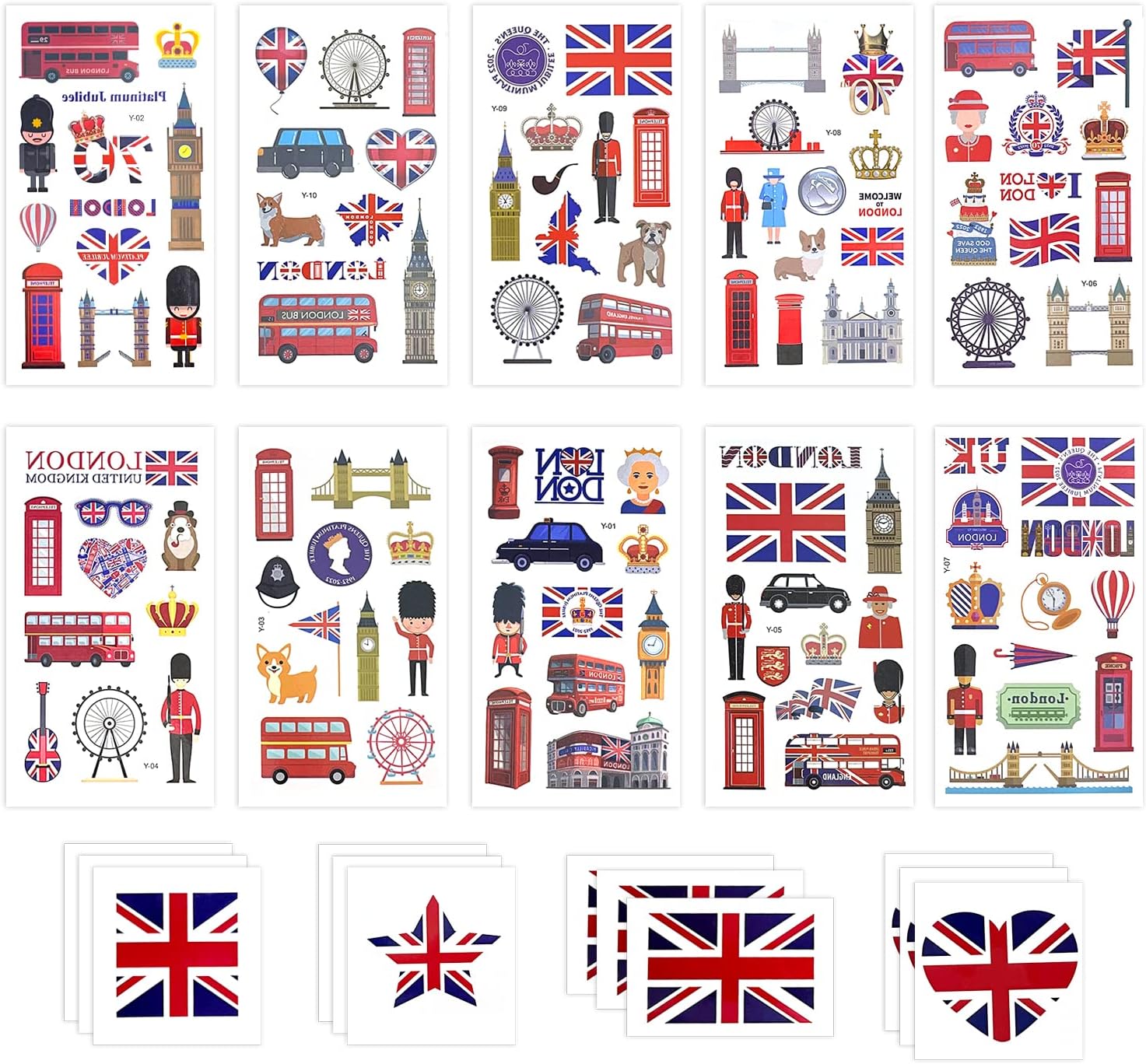 25pcs Platinum Jubilee UK Tattoo Stickers, Union Jack Tattoo Stickers