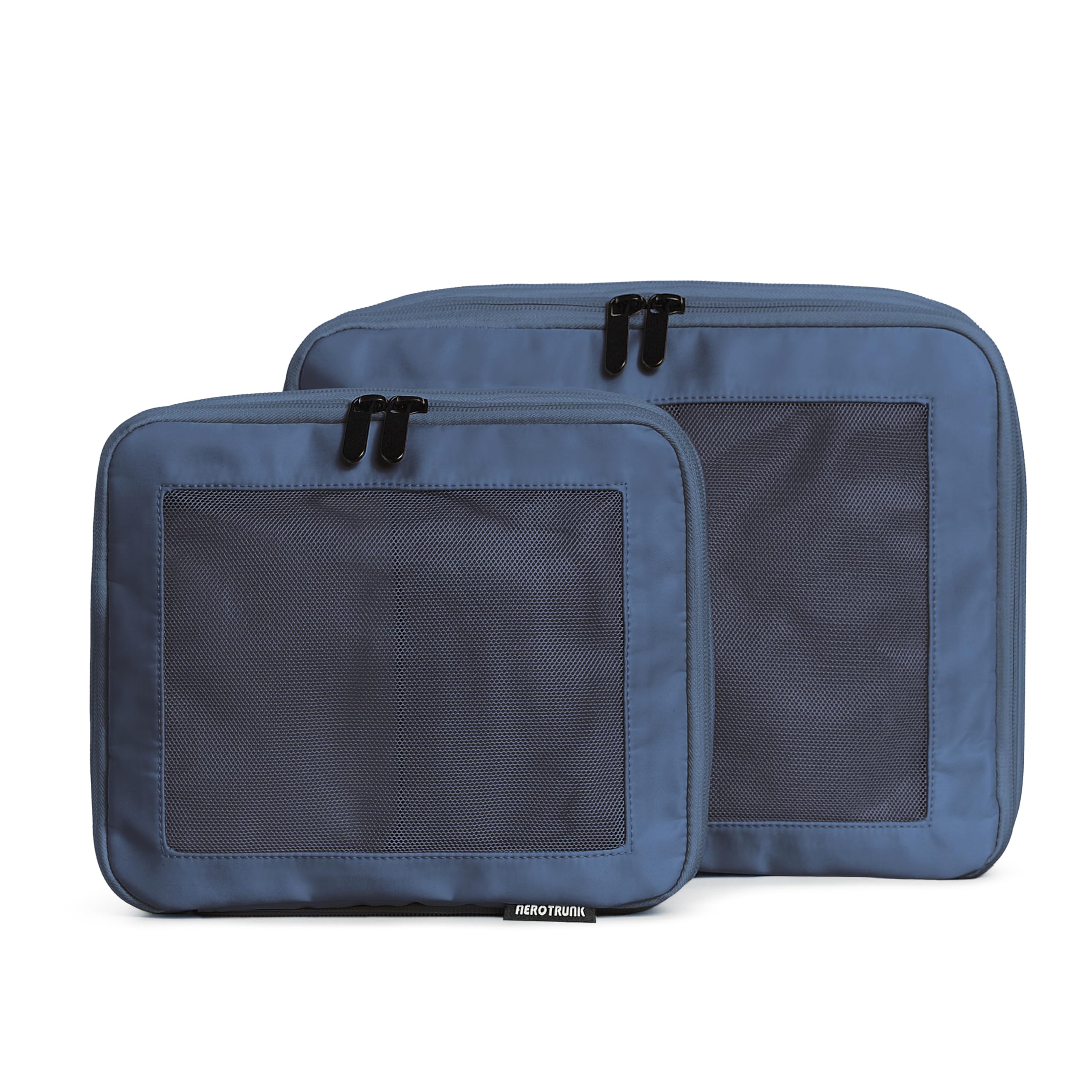 Aerotrunk Compression Packing Cubes for Travel - Luggage Organizer Bags - Double Zipper Packing Cubes for Suitcases (2-Pack, Dark Blue)