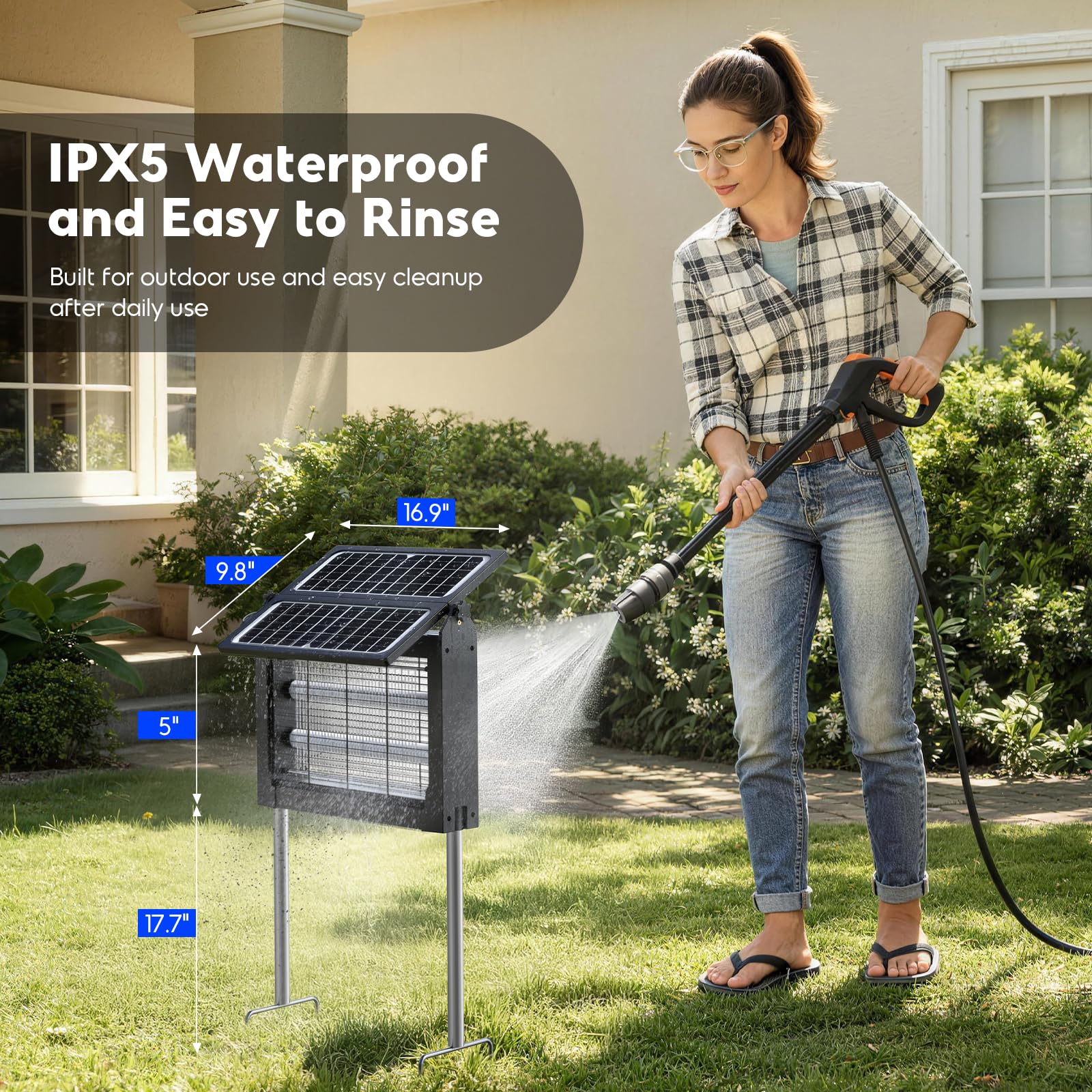 Solar Bug Zapper Outdoor 4500V Moskito Zapper mit Dual Solar Panels | Auto On/Off, IPX5 Wasserdichter Mückenvernichter für Hinterhof, Terrasse, Garten, Camping und bis zu 1/2 Acre Abdeckung