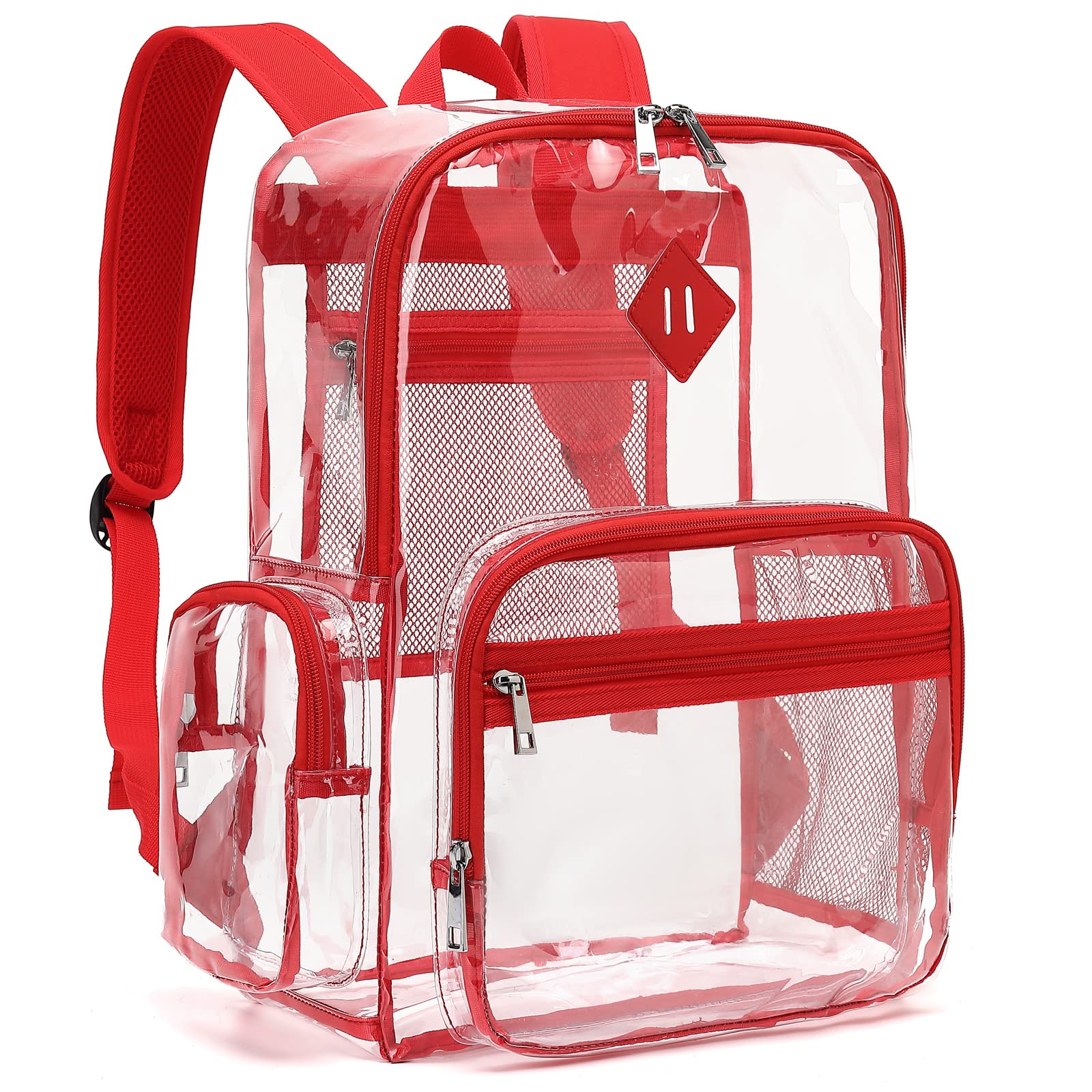 Fuyicat Heavy Duty Clear Backpack for Girls Boys Women Men, PVC Transparent School Backpacks See Through College Bookbag (Red)